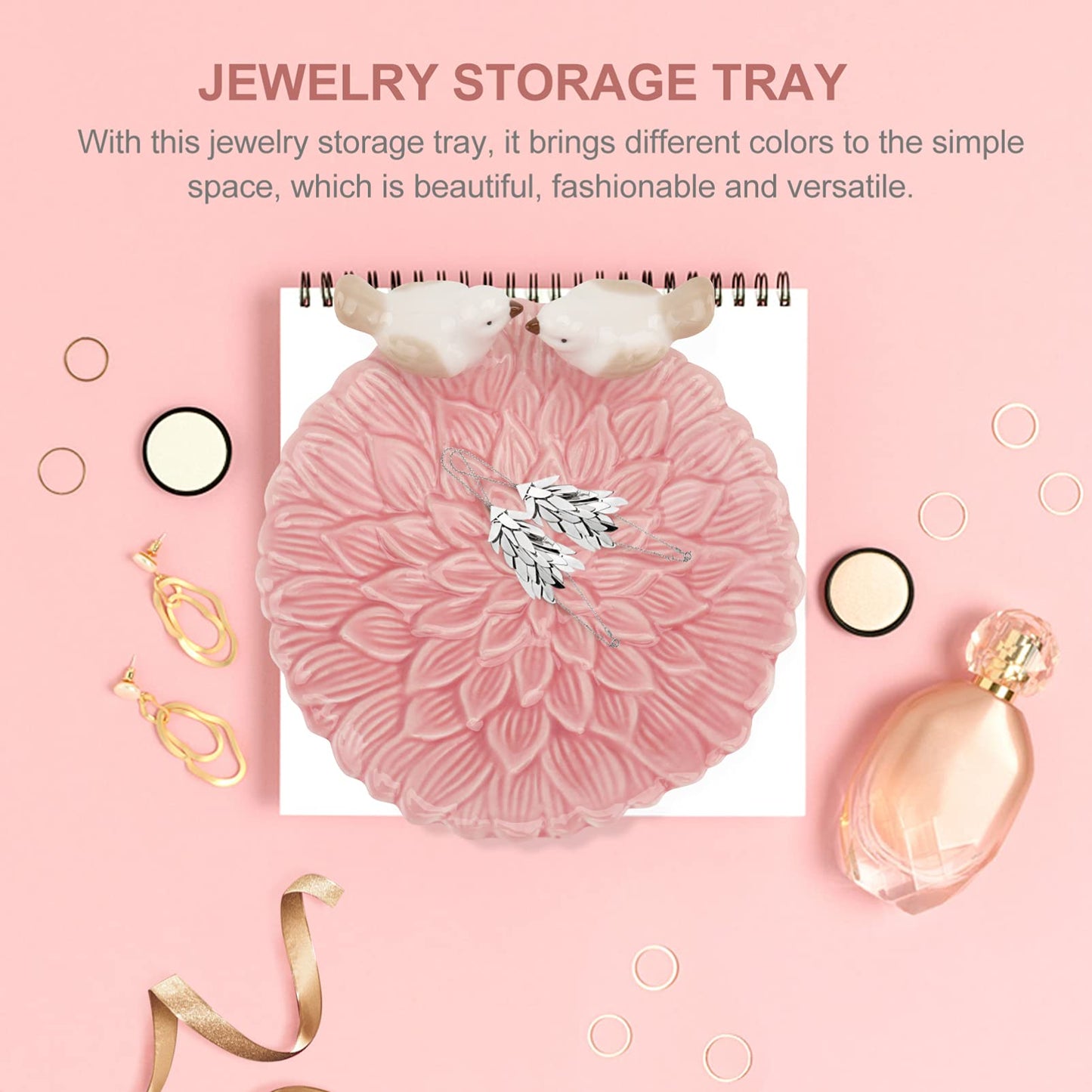 HEALLILY Nordic Style Jewelry Storage Tray 5.03X5.03X2.16In Ceramic Organizer for Rings Earrings Bracelets Home Dressing Table and Store Display