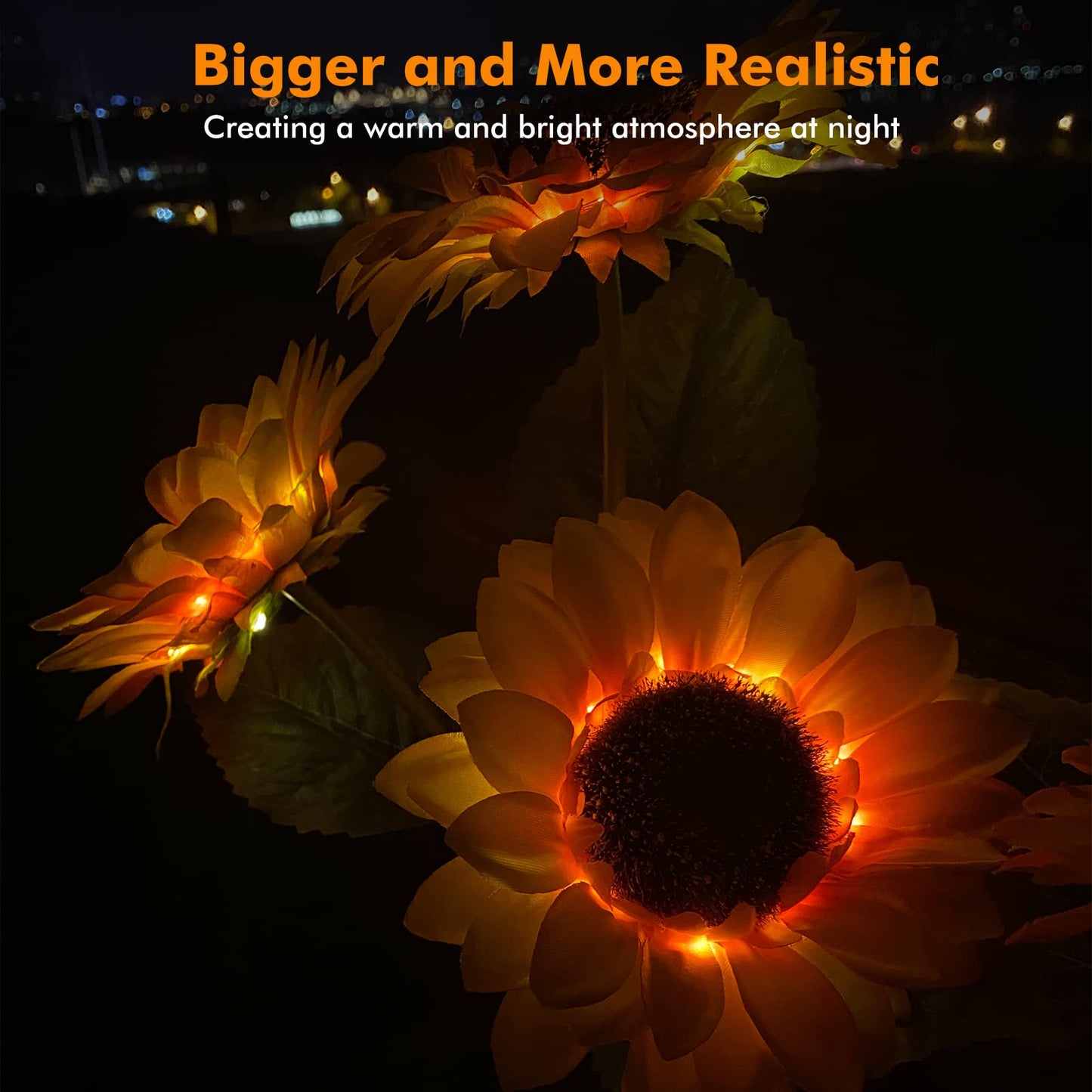 Meagoo Solar Sunflower Lights, 800mA Solar Garden Light with Real Looking Flowers Outdoor Waterproof Solar Stake Lights for Back Yard, Flower Bed, Pathway, Patio, Porch, Spring Decoration (2 Pack)