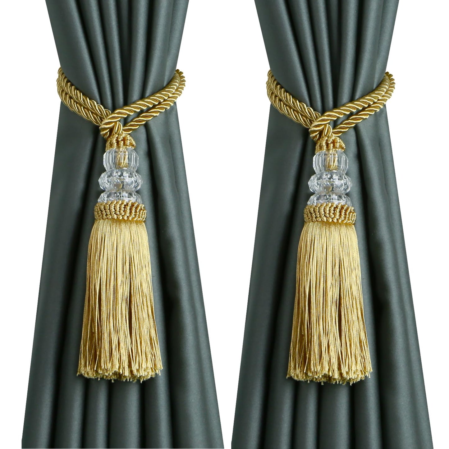 HedongHexi Curtain Tiebacks with Tassel, Outdoor Elegant Decorative Curtain Holdback,Modern Rope Window Curtain Ties Backs for Draperies 2 Pack (2, Gold)