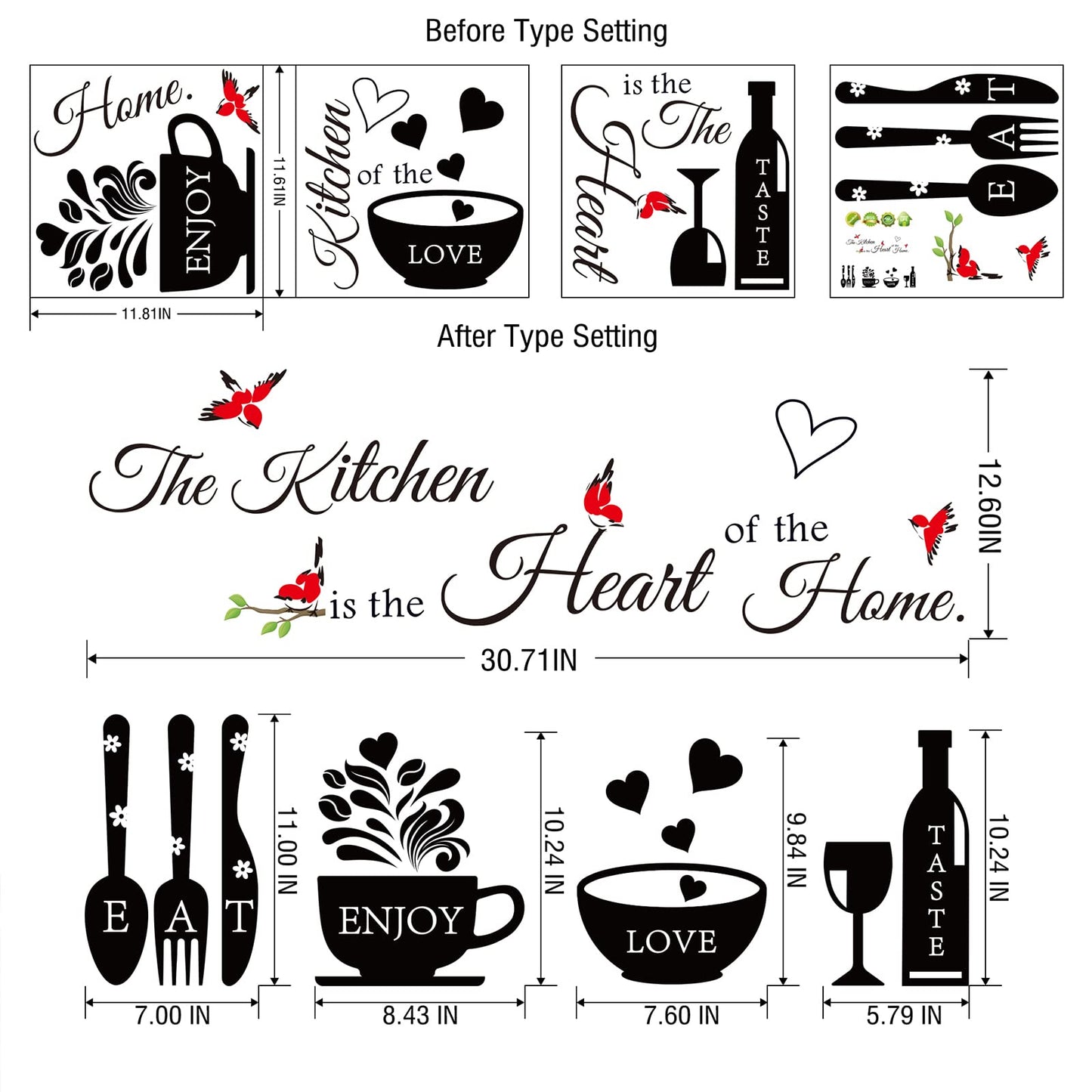 Rotumaty Kitchen Wall Stickers Decals Decor Kitchen The Heart of The Home Wall Decor Quotes Sign Utensil Art Decorations for Home Dining Room Coffee Shop