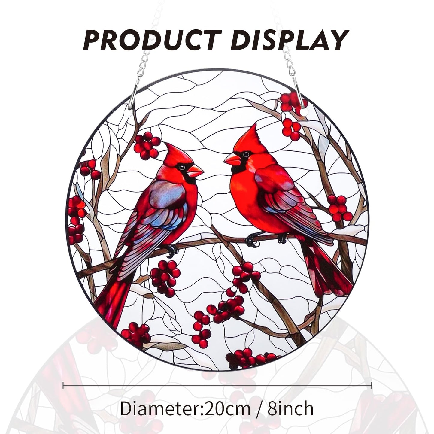 Qihangfu 8" Cardinal Window Decorations– Acrylic Hanging Ornament for Door & Window, Decorative Accent for Yard & Courtyard, Holiday & Everyday Gift