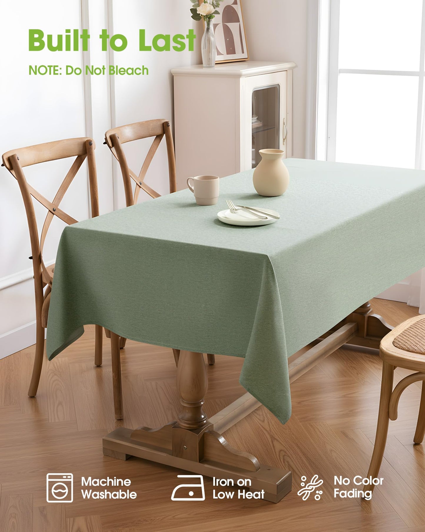 Pureegg Rectangle Linen Tablecloth Waterproof & Stain Resistant, Wrinkle-Free Table Cloth Adds Elegance and Protection, Ideal for Dining, Party, Wedding and Outdoor, 52 x 70 Inch, Sage Green