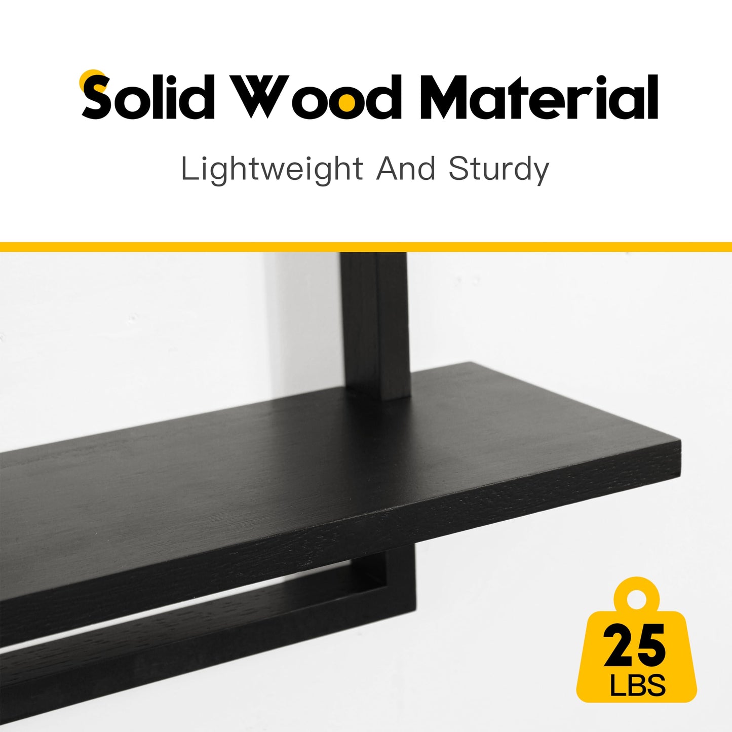 PHOENANCEE Square Floating Shelves,Wall Plants Holder,Bathroom Wall Decor,Framed Decorative Shelf Black,Modern Chic Set of 2 for Living Room Bedroom Home Office,Soild Wood,L+S