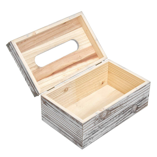 Liry Products Rustic Dark Brown Distressed Wood Facial Tissue Paper Box Metal Corner Brackets Hinge Lid Top Cover Holder Standard Size Rectangular Napkin Dispenser Bathroom Kitchen Bedroom
