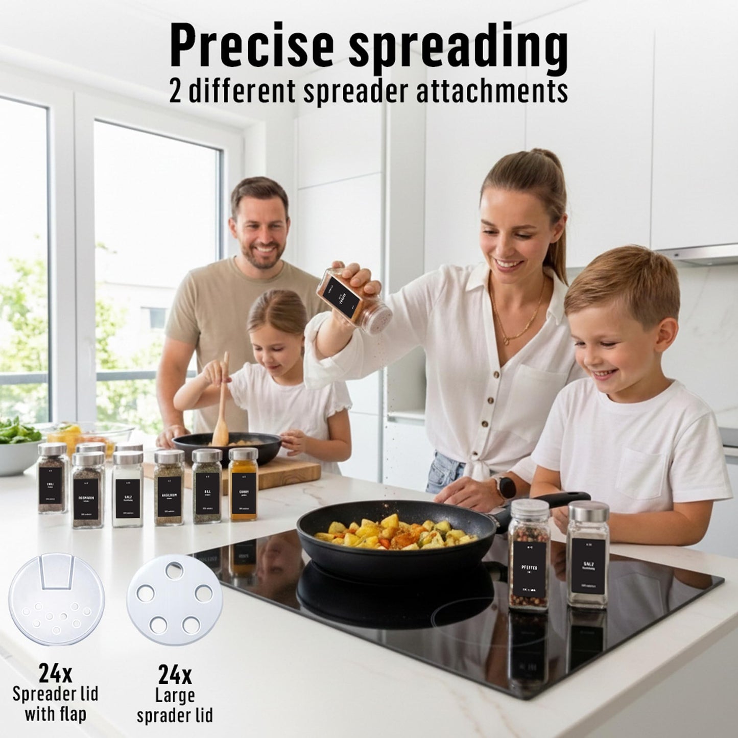 Deco haus Glass Spice Jars with Label 24 x 4oz [LABELS incl] Spice Containers with 280 Labels, Shaker Lids, Funnel & Chalk Marker - Empty Herb Seasoning Containers, Small Seasoning Bottles for Herb