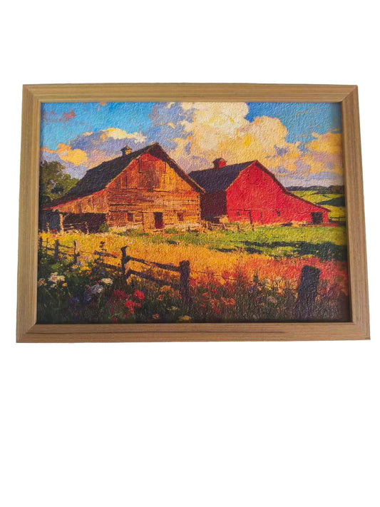 Textured Wall Art, country wall art，16"x12" Framed Farmhouse Barn Landscape Decor, Vintage Rustic Country Wall Art, No-Drill Easy Hang Textured Artwork for Living Room Bedroom Bathroom Kitchen