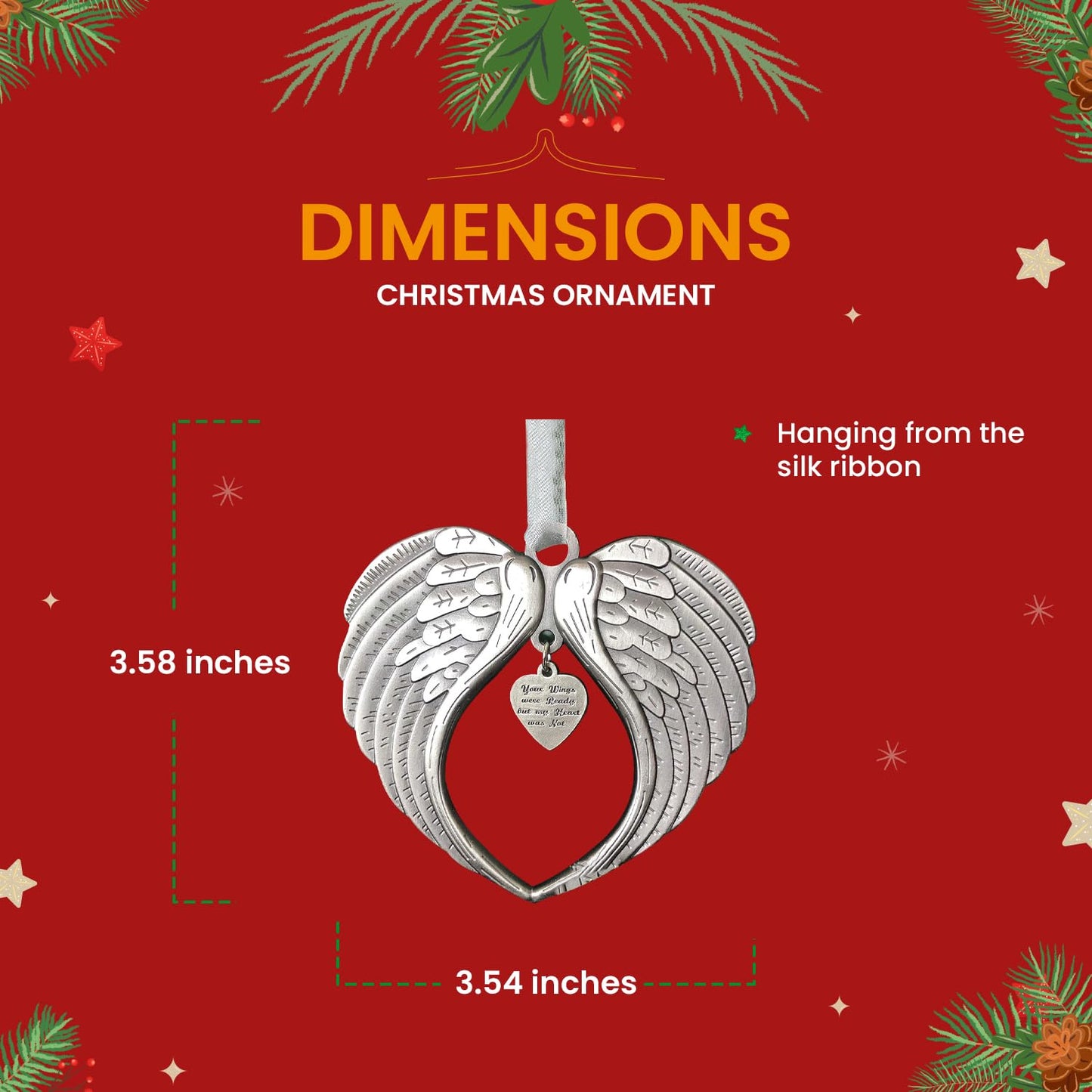 Christmas Ornaments Your Wings were Ready But My Heart was Not Ornament for Christmas Tree - Double Sided Angel Wing Memorial Ornament for Loss of Loved One - Luxurious Silk Ribbon