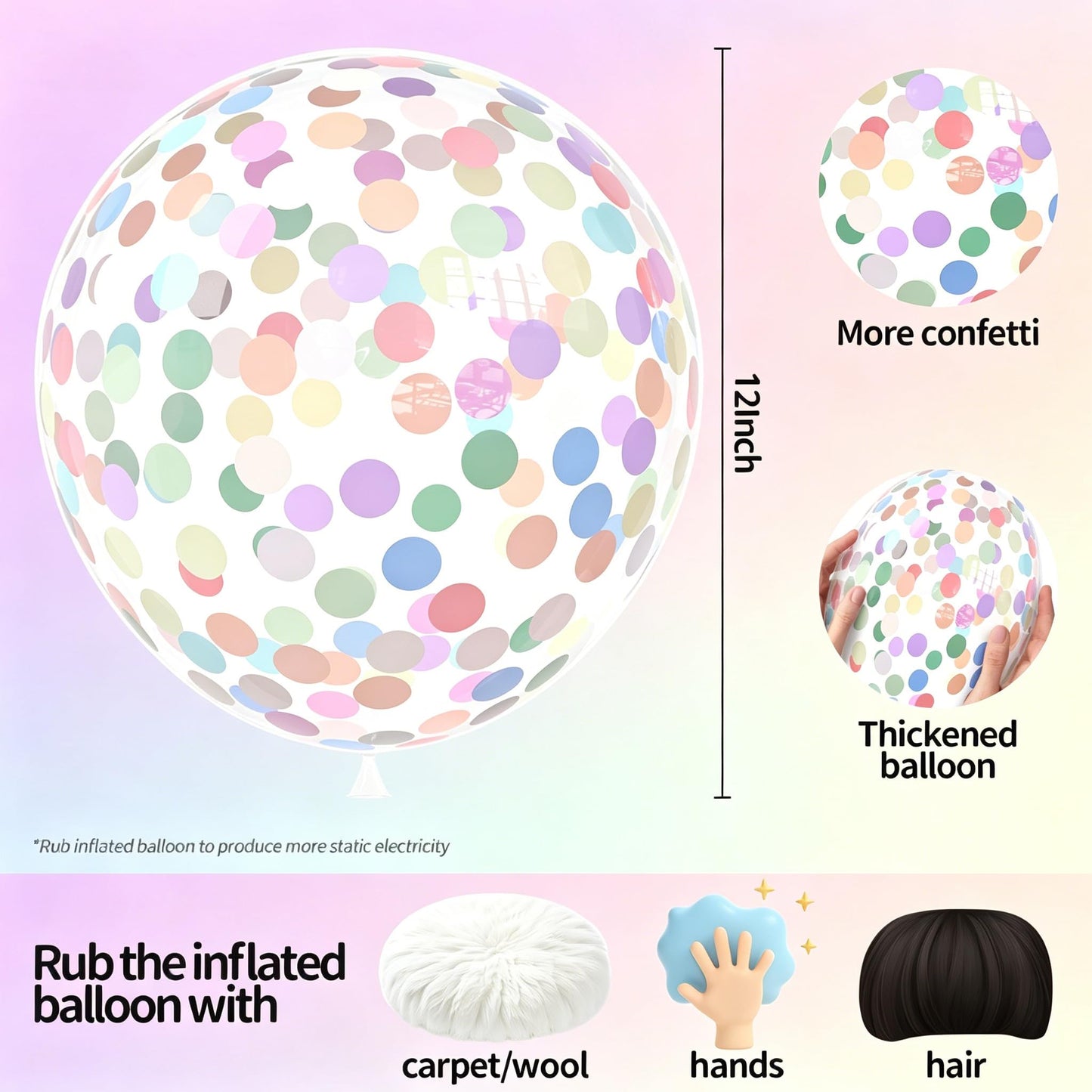 Rainbow Confetti Balloons, 25 Pcs 12 Inch Thickened Clear Latex Balloon with Confetti Inside for Birthday Party Baby Shower Graduation Engagement Bridal Shower Decorations Supplies (Paper Confetti)