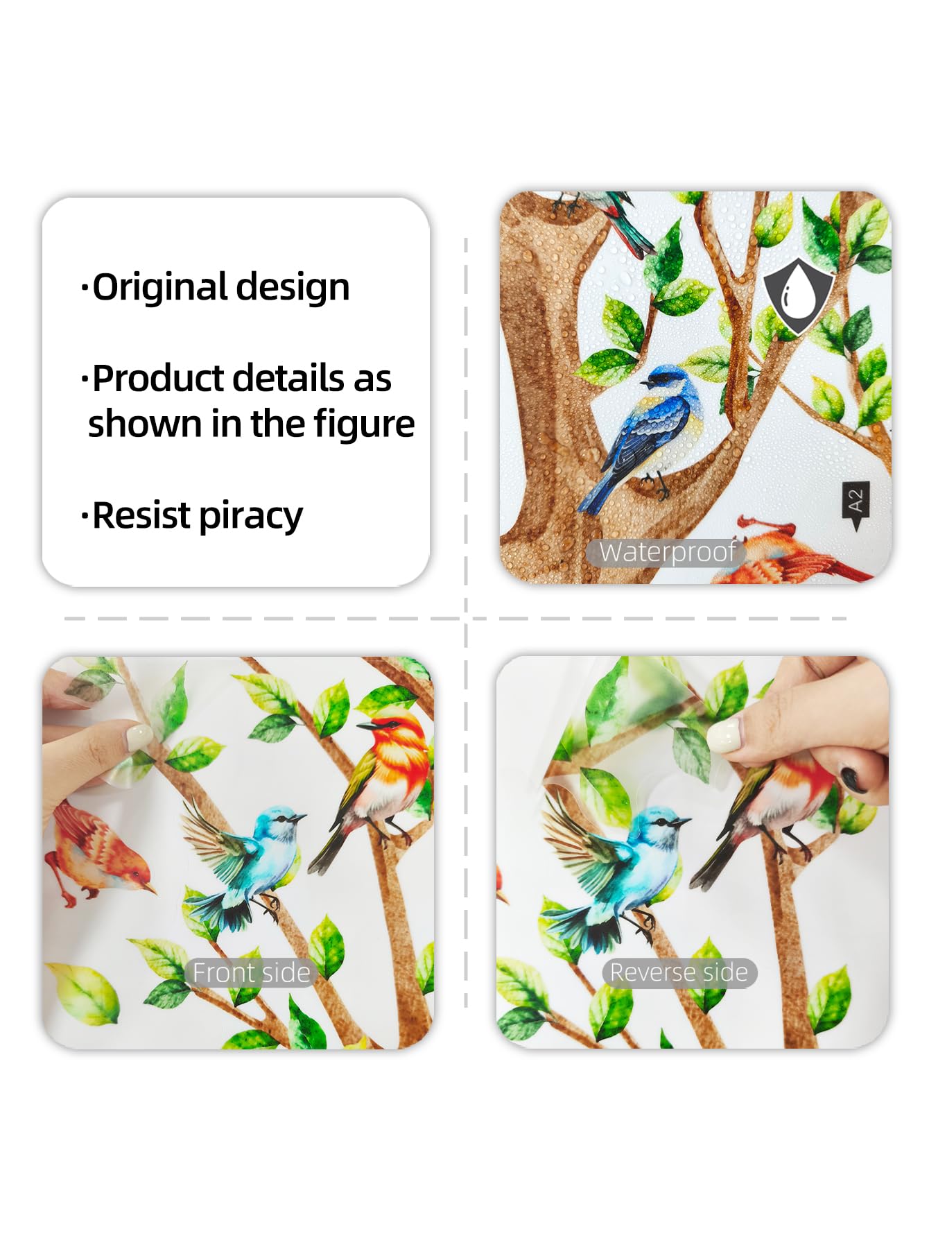 Tree Bird Wall Stickers - Green Flying Leaf Butterfly Vinyl Peel & Stick Removable Wall Art Decals Decorative for Living Room Kid Bedroom,83.54 cm x 78.79 cm