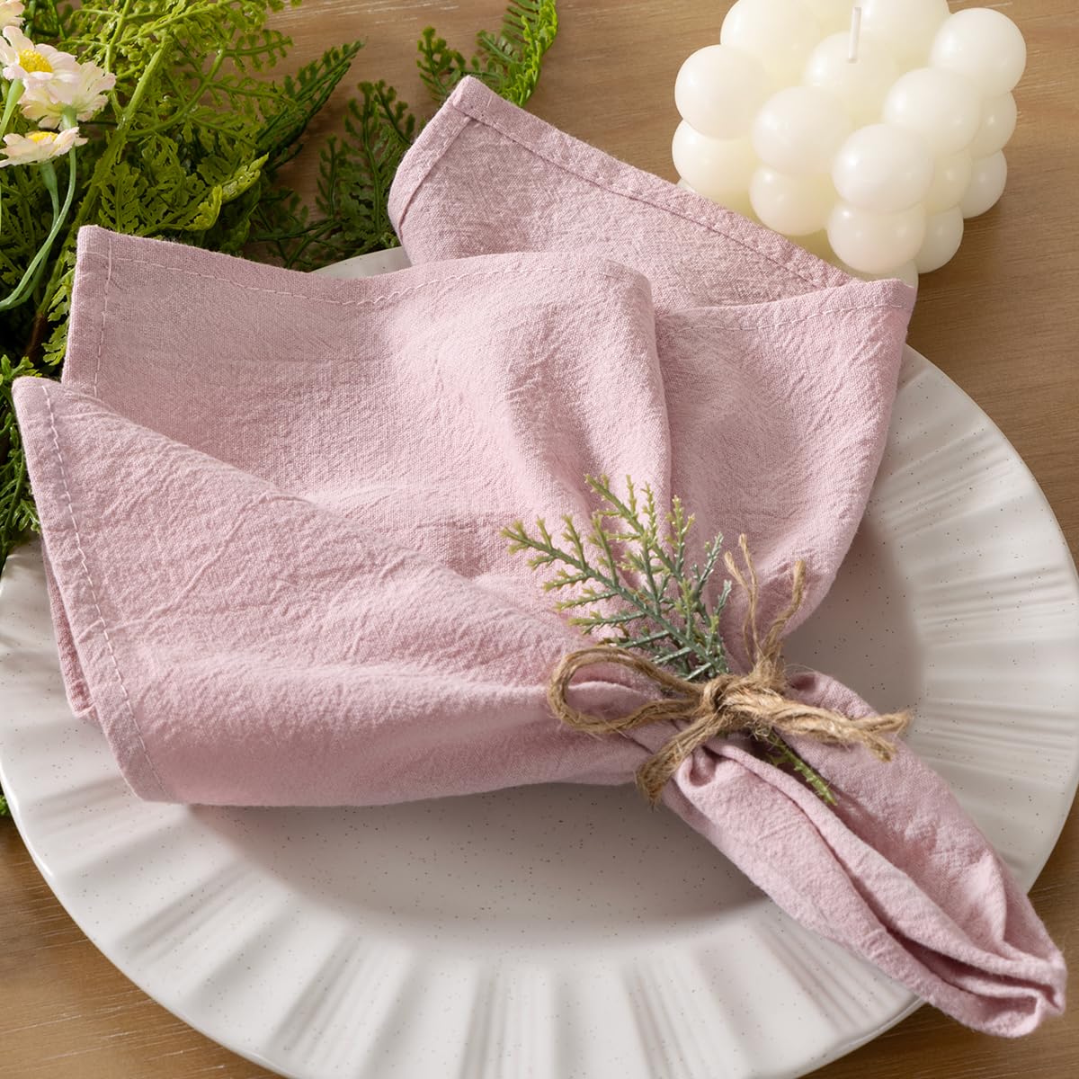Socomi Cloth Napkins Pink Summer Washable Reusable Bulk Linen Cotton Napkins Set of 4 17"x17" for Wedding Party Bridal Baby Shower Birthday Dining Table Decorations