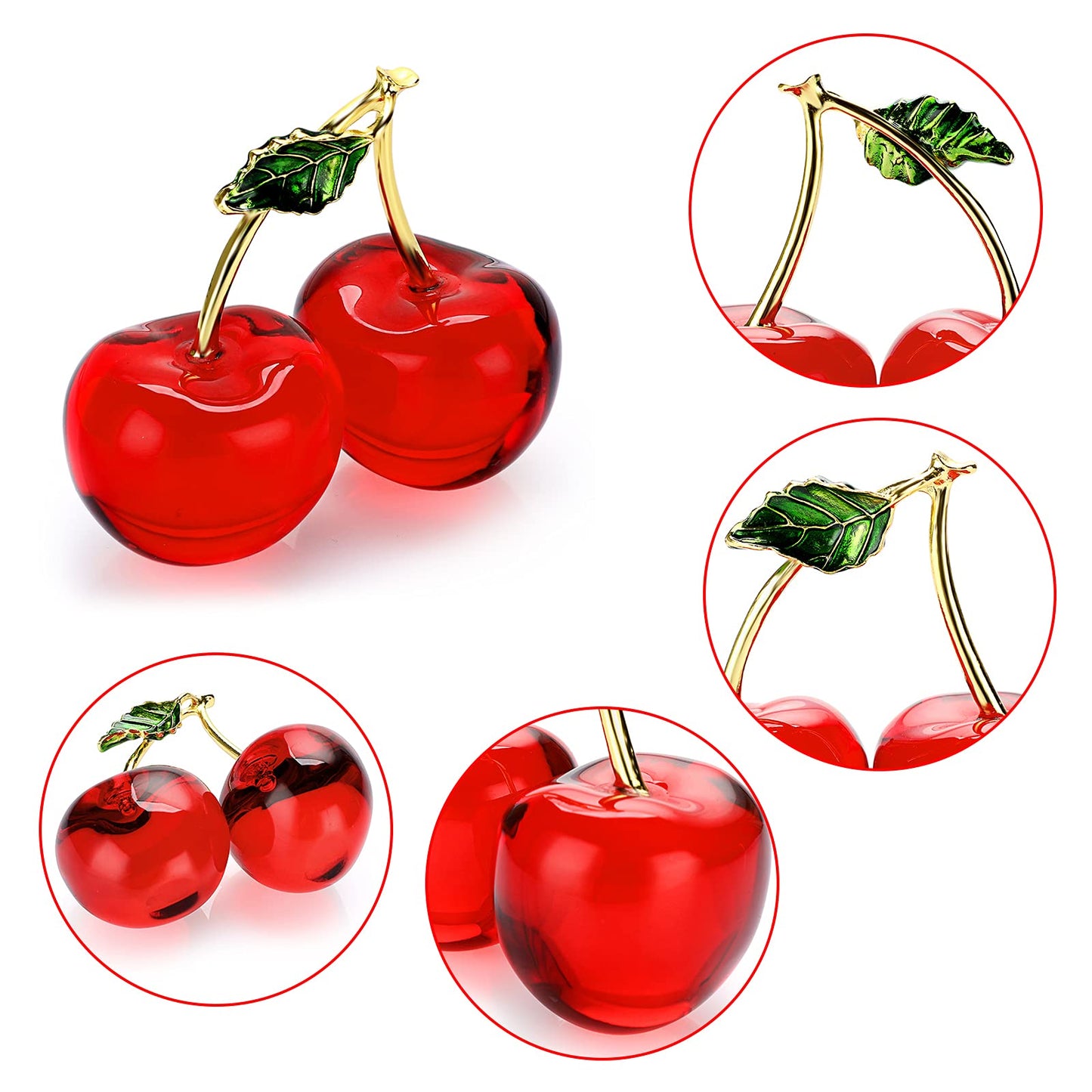 BTSKY Crystal Cherry Figurine Glass Fruit Status Paperweight Tabletop Centerpiece Collectible Art Table Home Decor Ornament Christmas Wedding Birthday Decoration Gift
