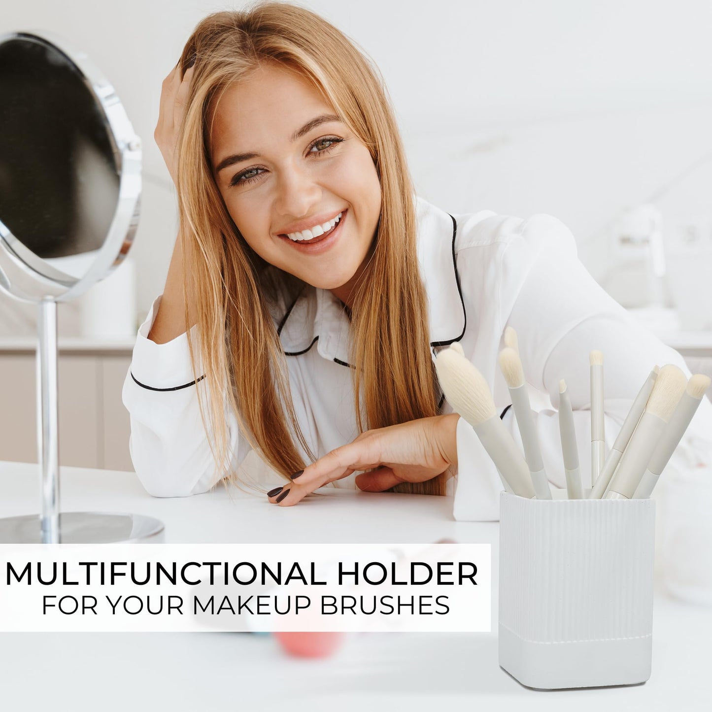 KIBAGA Aesthetic Pen Holder for Desk - Modern Concrete Pencil Holder - Cute and Functional Desk Organizer for Office Supplies - Stylish Office Decor Pen Cup
