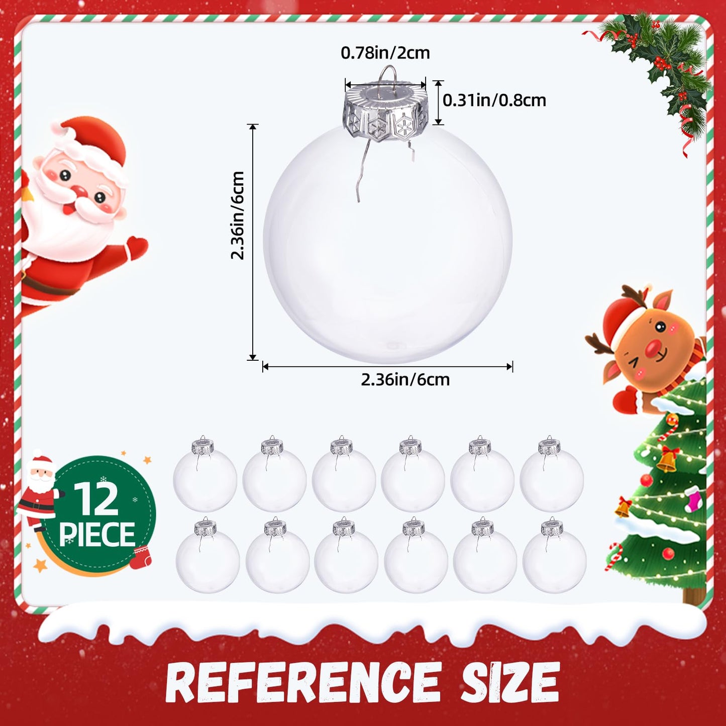 LYLYFAN 12 Pack Clear Plastic Fillable Ornament Ball 2.36''/60mm for Christmas,Holiday, Wedding,Party,Home Decor