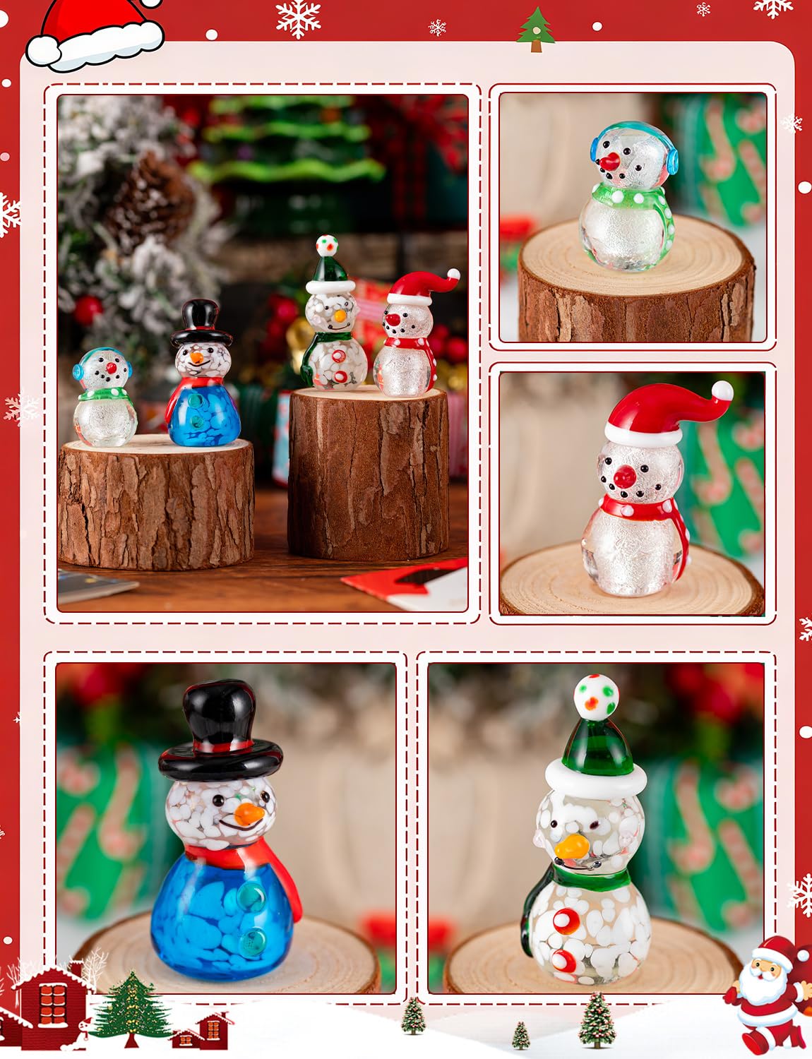 ALDMIO 4Pcs Blown Glass Snowman Decor, Mini Snowman Christmas Figurines Art Decorations for Home Festival Xmas Decoration