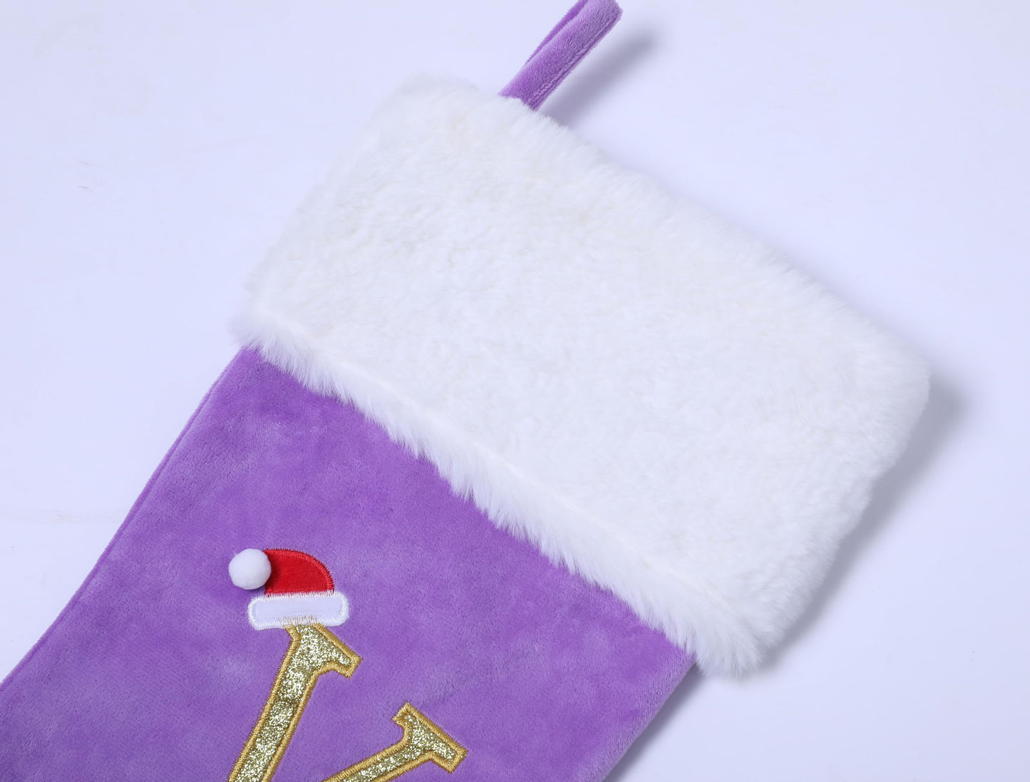 AUAWMLK 20-Inch Christmas Stocking with Embroidered Letter, Thick and Luxurious Purple Velvet with Super Soft Plush Cuff Personalized Festival Decoration for Xmas and New Year Party (Letter A)