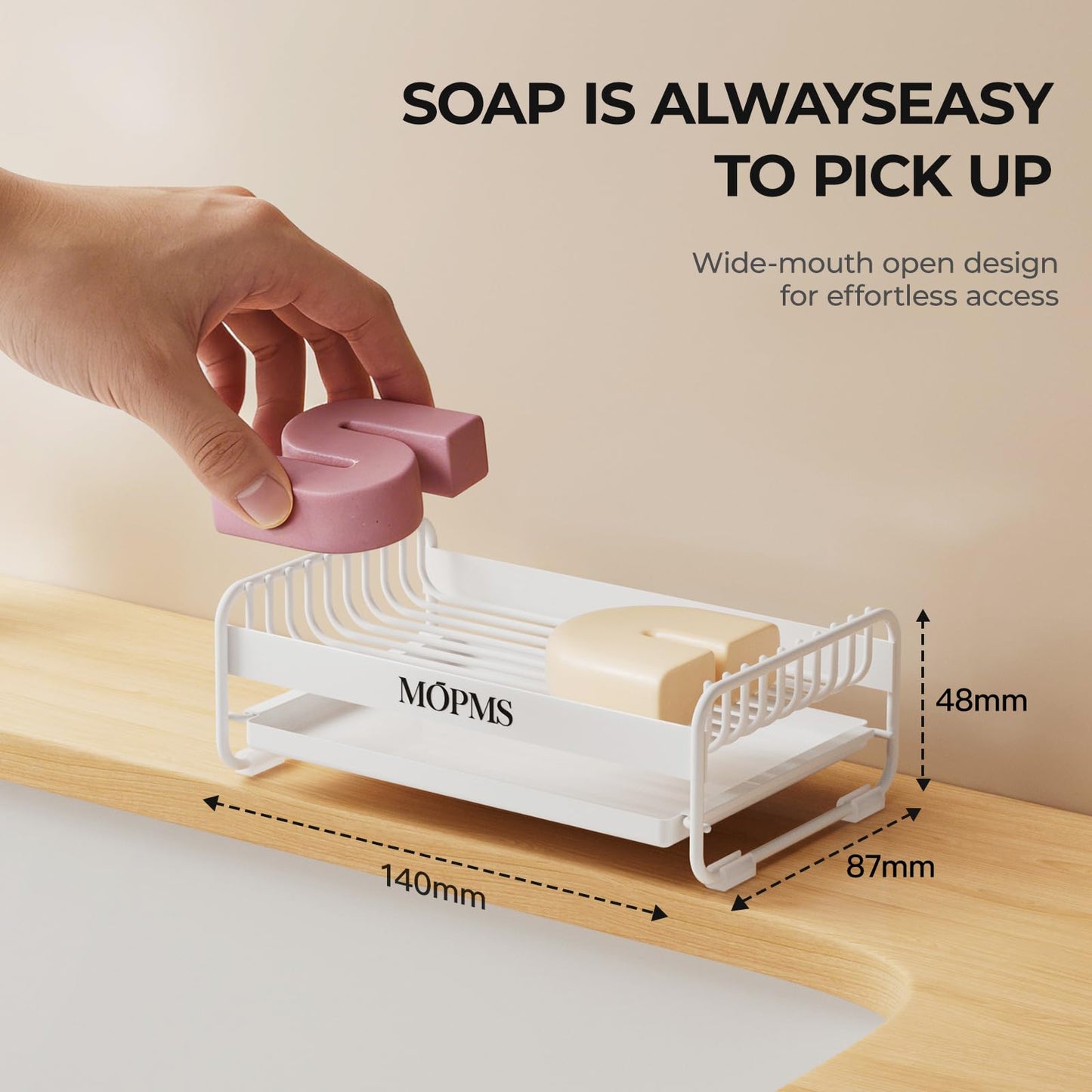 Soap Dish for Shower, Carbon Steel Bar Soap Holder with Drainage and Water Tray, Soap Saver for Bathroom, Kicthen Sink and Countertop
