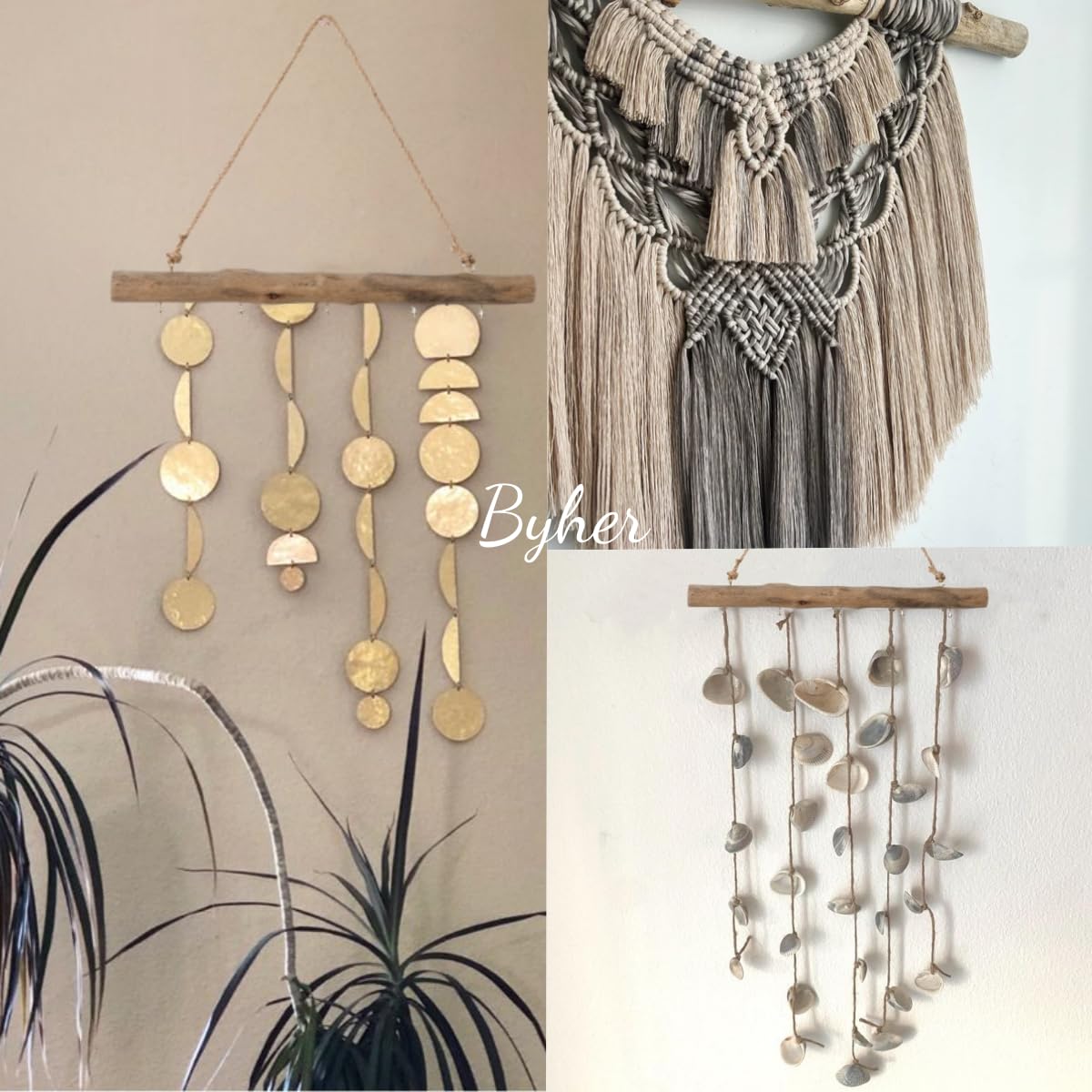 BYHER 15-Inch Driftwood Wall Hanging Jewelry Hanger - Rustic Wood Logs Hanging Branch Decor with 5 Hooks, Handcrafted from Natural Drift Wood Pieces for Crafts (Rustic)