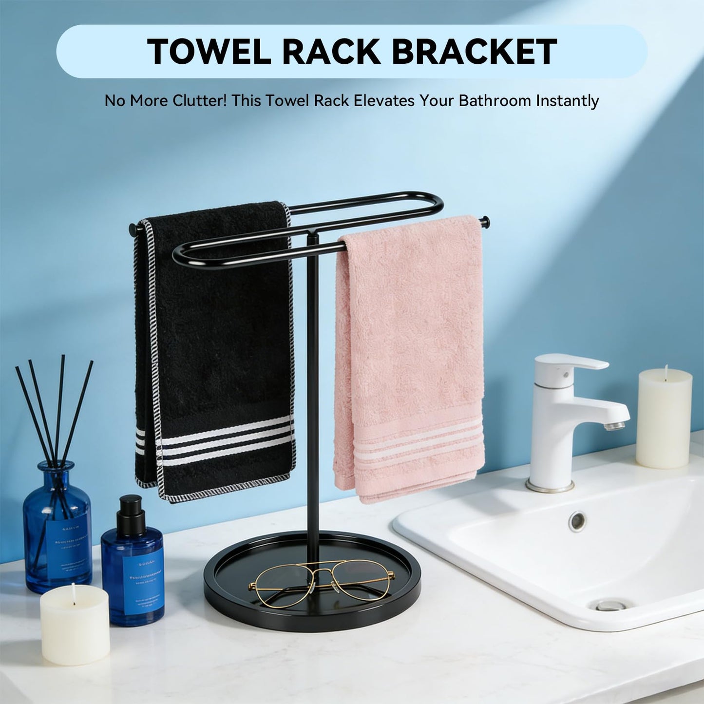 Upgraded S-Shape Hand Towel Stand for Bathroom - 14" Countertop Towel Holder Stand with Non-Slip Base, Free Standing Towel Racks for Kitchen/RV, Holds 2 Towels