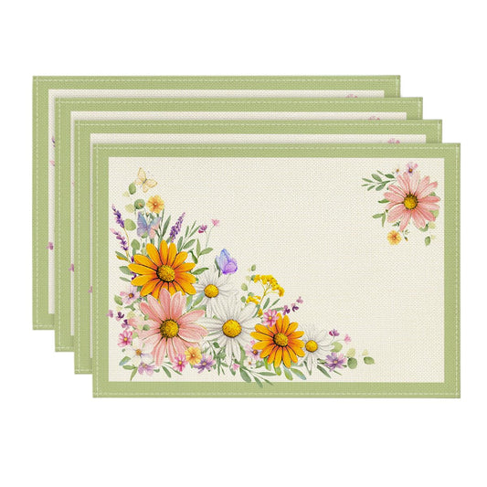 Artoid Mode Green Sunflowers Butterfly Spring Placemats Set of 4, 12x18 Inch Seasonal Summer Holiday Table Mats for Party Kitchen Dining Decoration