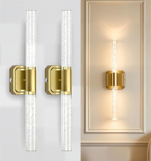 HISTAR Battery Operated Wall Sconce Set of 2, 10000mah Rechargeable Gold Crystal Wall Sconce, 3 Colors 360° Rotate Wireless Wall Scone Decor for Bathroom Bedroom Living Room, 20.5 Inch