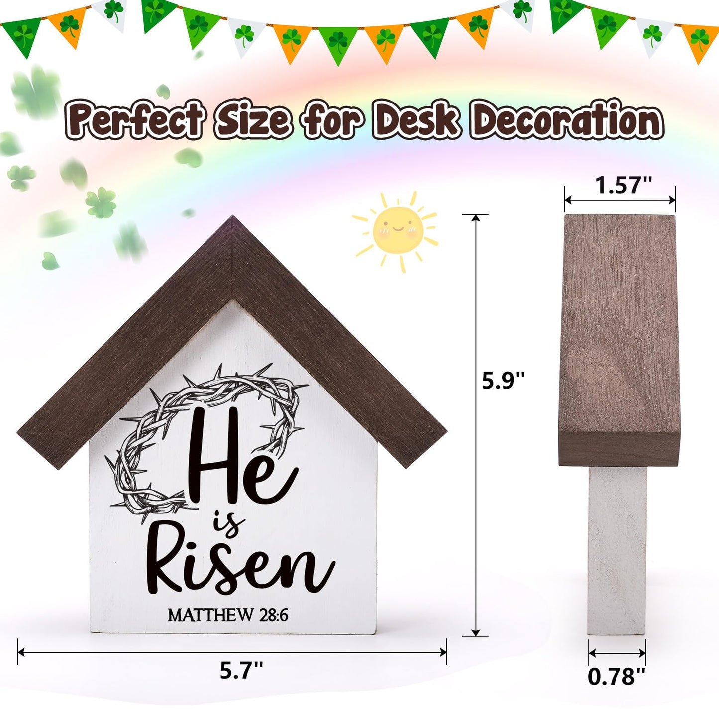 MBL Christian Easter Decor Decorations - Wood He Is Risen Sign Bible Verse Religious Easter Basket Stuffers Essentials Rustic Table Home Living Room Bedroom Shelf Tiered Tray for Women Men Teen Adults