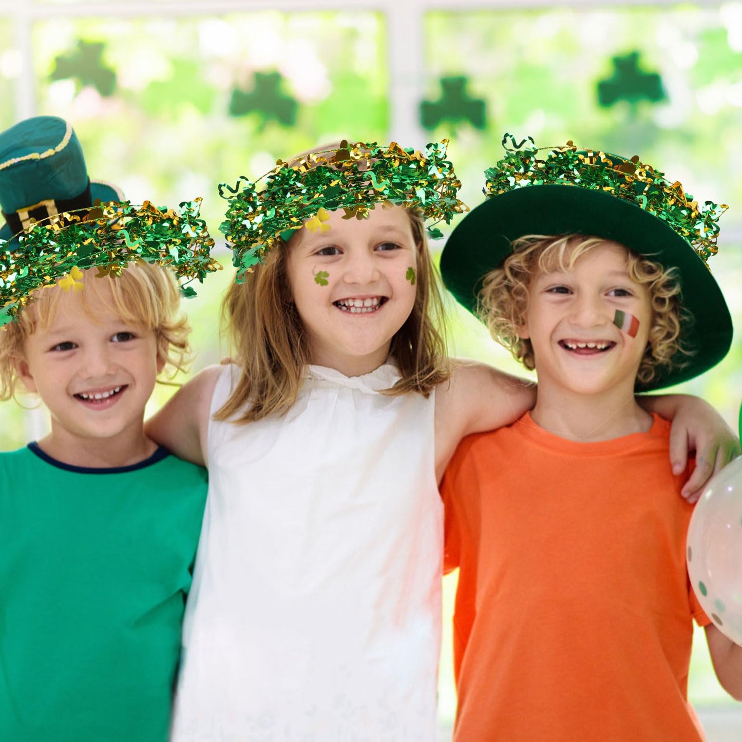 LOAVER 75 Ft St. Patrick's Day Shamrock Wire Wreath Tinsel Garland,3 Rolls Hollowed Metallic Twist Garland Irish Festive Clover Wreath for St. Patrick's Day Party Wall Crafts Decoration(Green & Gold)