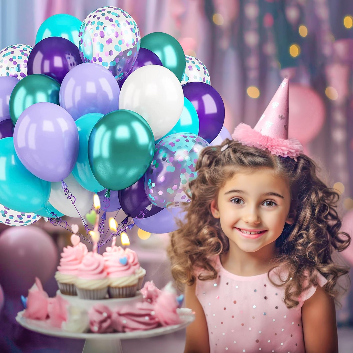 Purple White Green Metallic and Confetti Balloons for Graduation Wedding Birthday Baby Shower Party Decorations
