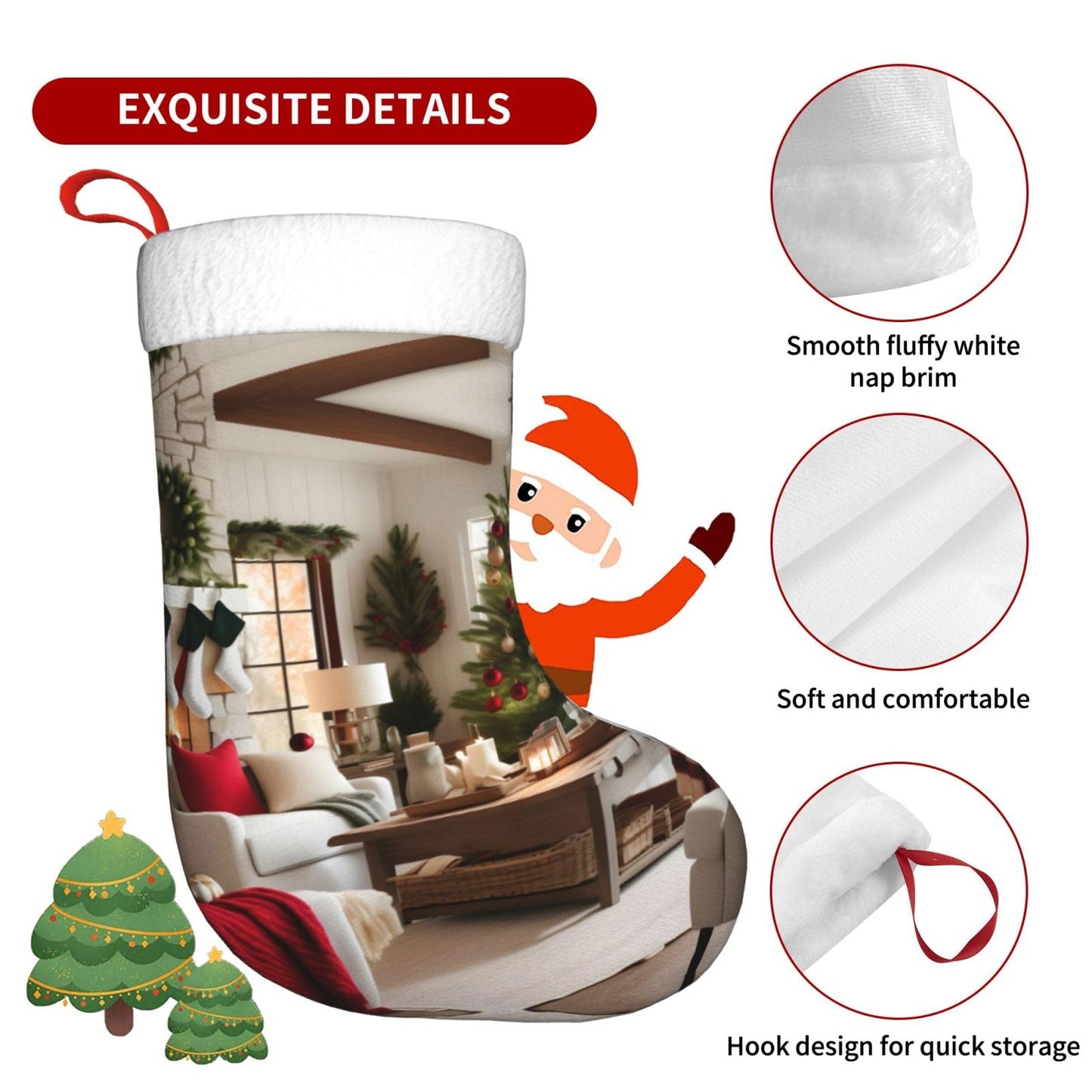 KOPUUYRD Farmhouse Christmas Print Luxurious Holiday Socks,Unique Christmas Socks for Joyful Season,Festive Ornament Classic