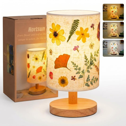 Hortsun Pressed Flower Lamp Vintage Table Small Lamp Cottagecore Decor Boho Night Light Decorative Rustic Night Light for Bedroom, Living Room or Office, Valentine Gift for Women(Modern Style)