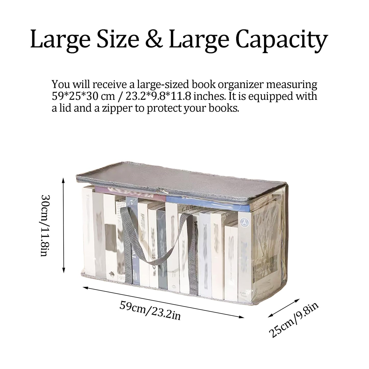 Extra-Large Size Book Storage Books Carrier Plastic Comic Books Organizer 59 * 25 * 30cm/23.2 * 9.8 * 11.8inches Collapsible Display Case with Lid and Lifting Handle for Book Toys