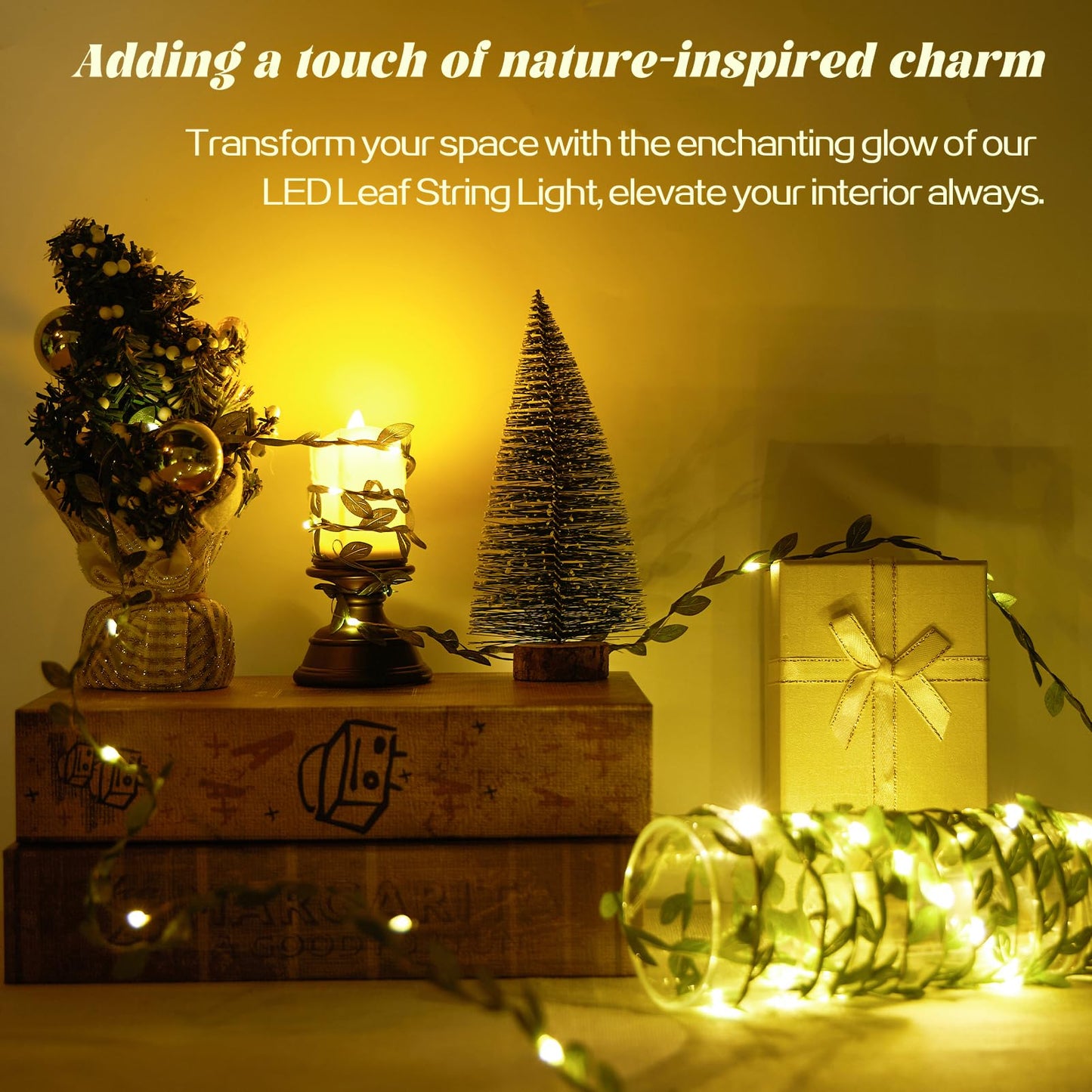 Maffily 2pcs 6.5Ft Green Leaves String Lights 20 LED Fairy Lights Battery Operated Artificial Ivy Leaf Garland with Light for Indoor Home Wall Birthday Wedding Decor