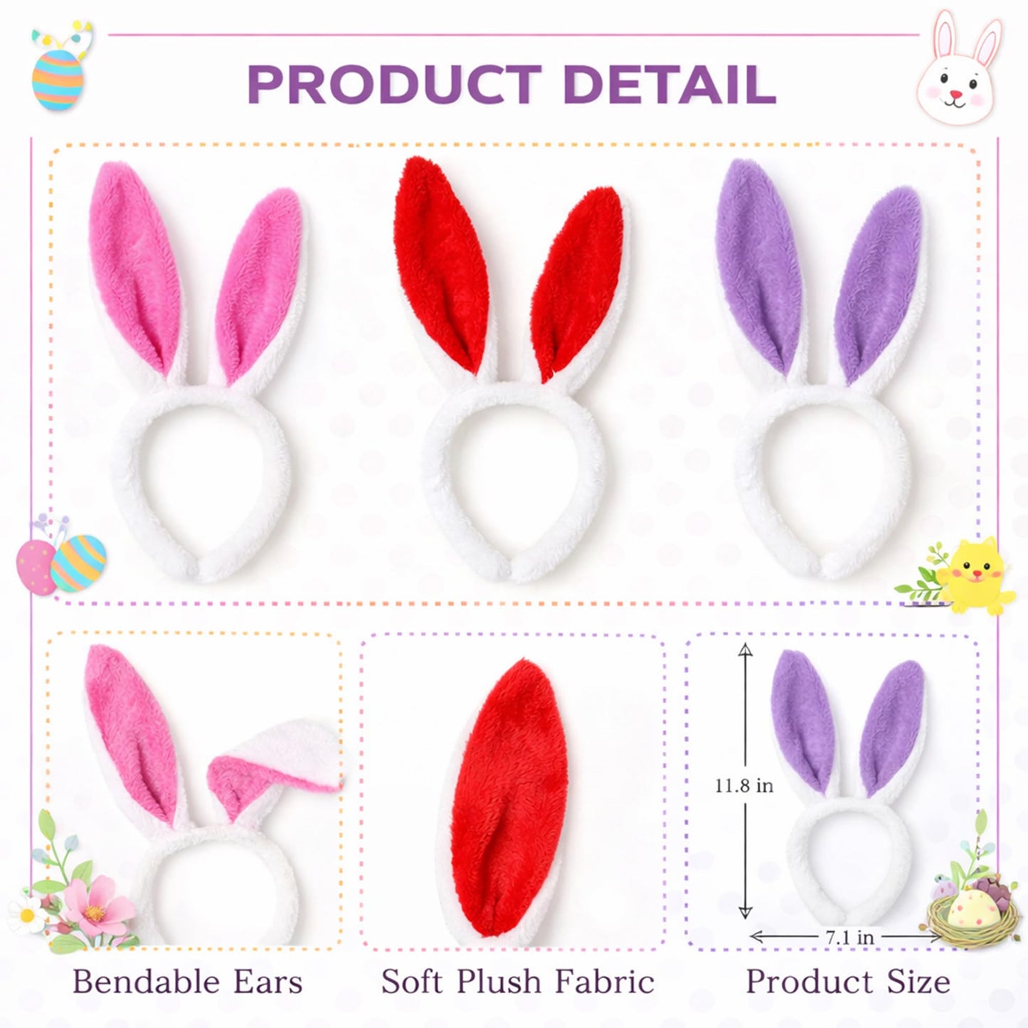 Coynurex Easter Headbands and Glasses Set, 6PCS Bunny Ear Headbands & Funny Easter Glasses, Cute Photo Props for Easter Basket Stuffers, Egg Hunt, Parties and Holiday Decorations
