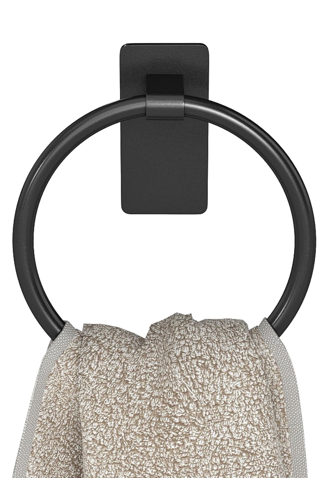 STWWO Adhesive Towel Ring, Hand Towel Holder for Bathroom, Adhesive Round Towel Ring for Bath RV, Black