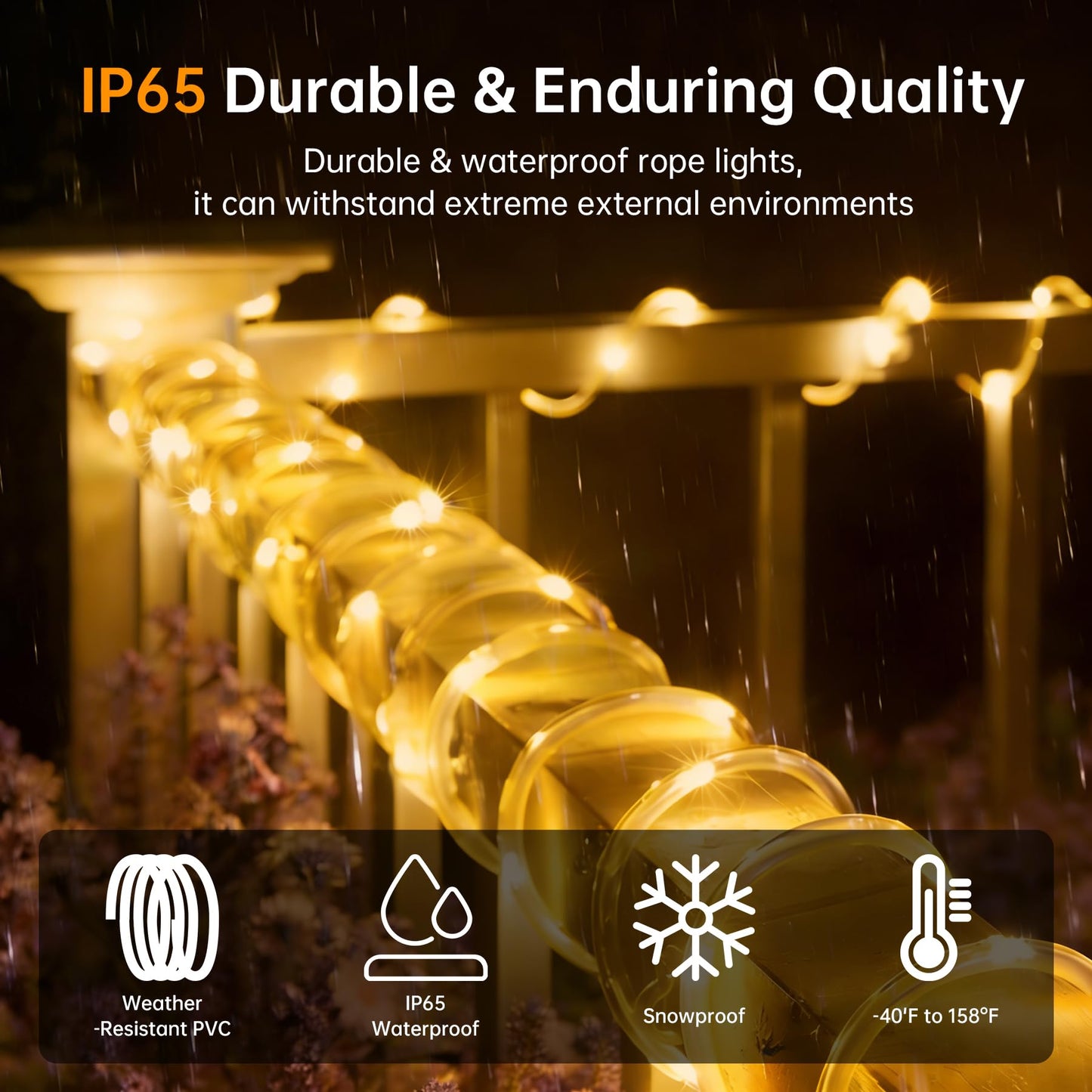 BANBANJO Solar Rope Lights for outside, 66ft 200 LED Solar string Lights with 8 Modes, Waterproof Solar Outdoor Light for Patio Garden Party Tree Porch Pool Fence Outdoor Holiday Xmas Decor-Warm White