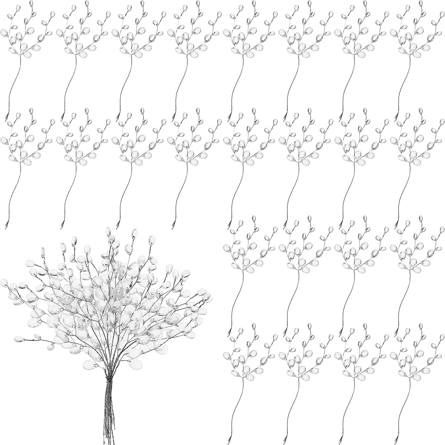 Jetec 60 Pieces Artificial Bouquets with Acrylic Bead Drop Crystal Flower Stem Branches Beaded String Bridal Picks, Decoration for Wedding DIY Crafts