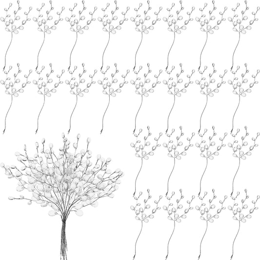 Jetec 60 Pieces Artificial Bouquets with Acrylic Bead Drop Crystal Flower Stem Branches Beaded String Bridal Picks, Decoration for Wedding DIY Crafts