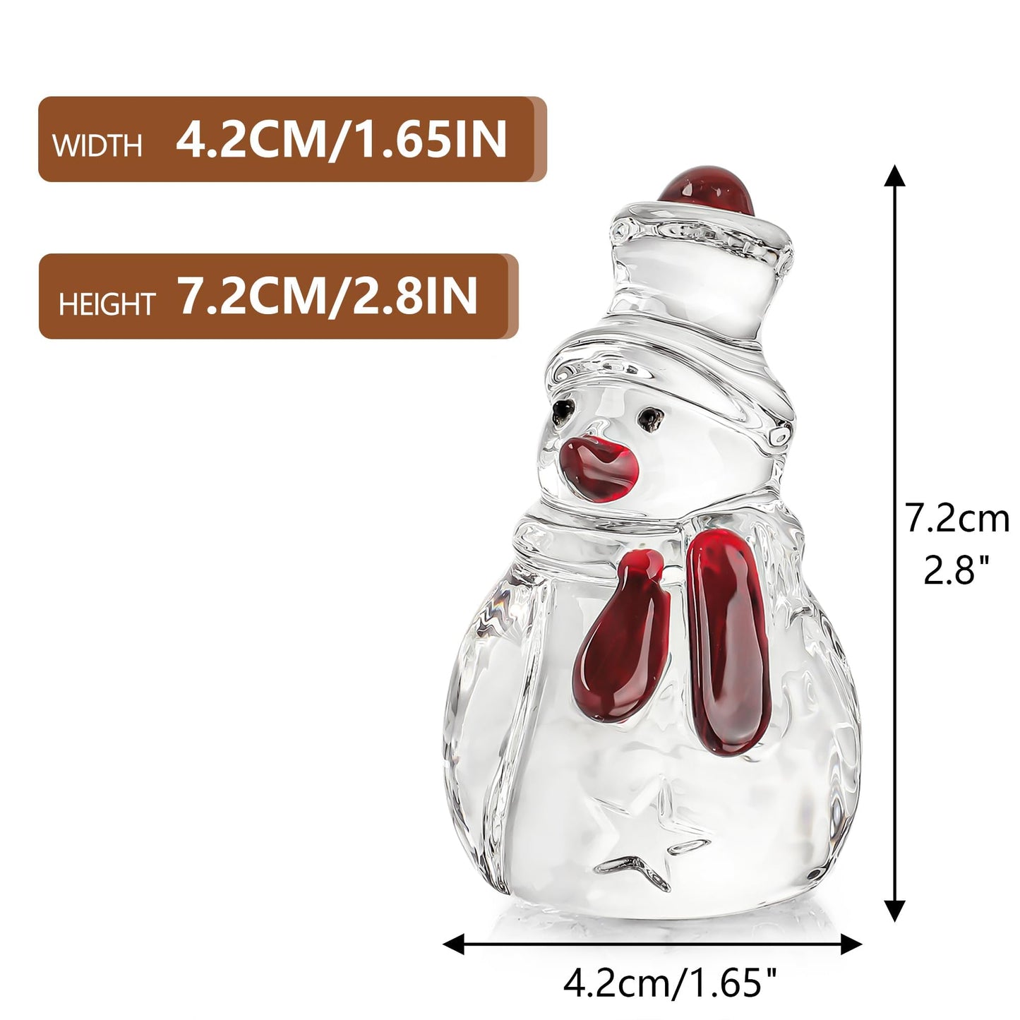 KRISININE Set of 3 Glass Snowman Figurine 1.6''*4.2'' Handmade Snowman Christmas Decorations Indoor for Home Winter Holiday Glass Paperweight Office Table Decor