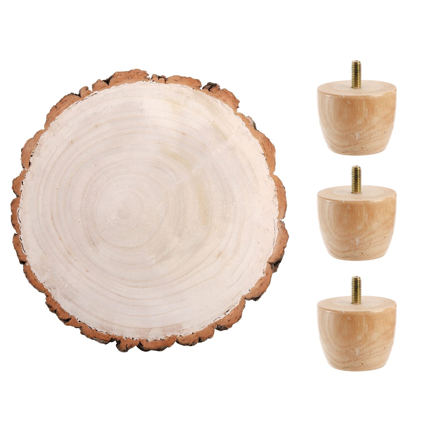 Frcctre 11 Inch Wood Cake Stand, Round Wooden Cupcake Pedestal, Paulownia Woods Slice with Legs, Rustic Cake Holder Wooden Serving Tray Serving Board Display Wood Plant Stand