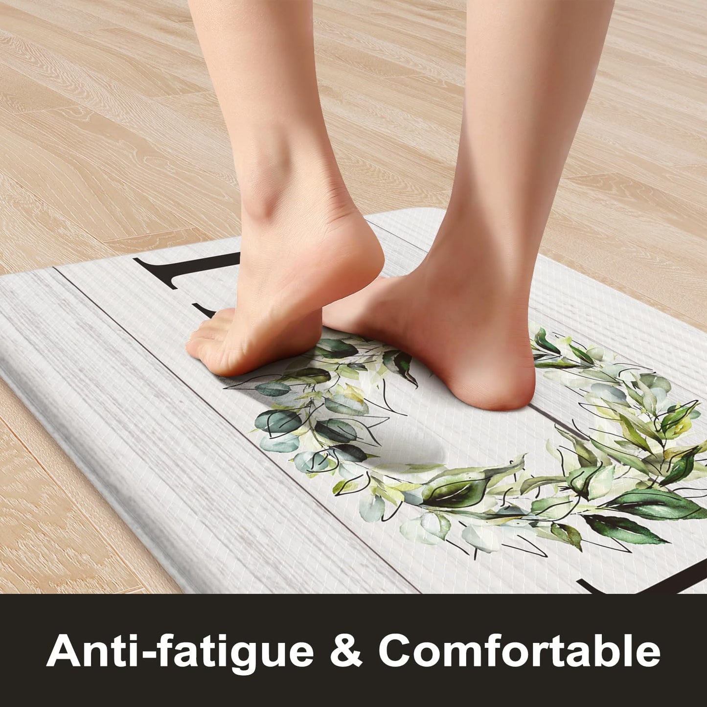 KIMODE Farmhouse Kitchen Mat 2PCS Anti Fatigue Kitchen Rugs Non-Skid Waterproof Kitchen Floor Mat Cushioned Comfort Standing Mat for Office,Laundry,Sink,Home