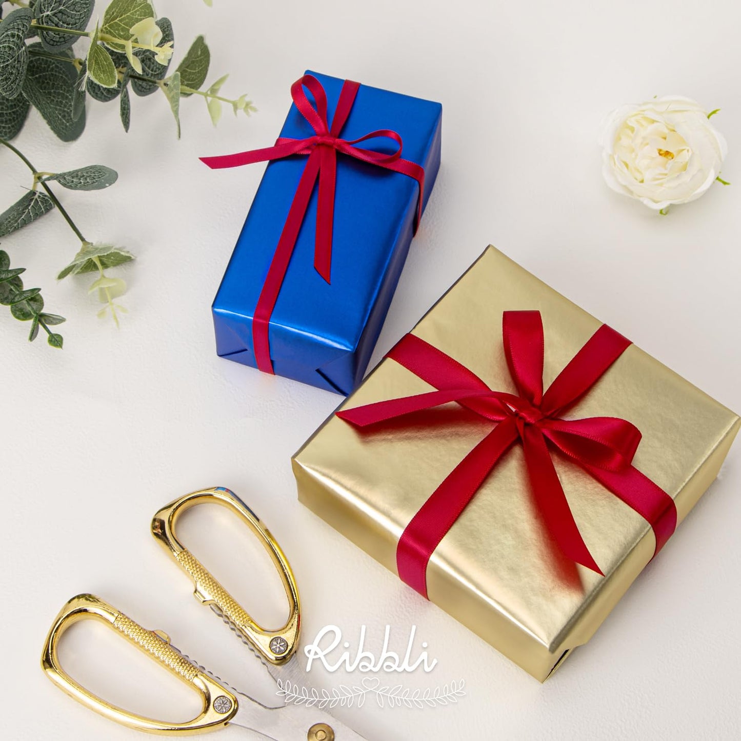 Ribbli Red Satin Ribbon Double Faced Satin 1/2 inch x Continuous 50 Yards-Red Ribbon for Gift Wrapping Crafts Wedding Decoration Bows Bouquet Floral Arrangement
