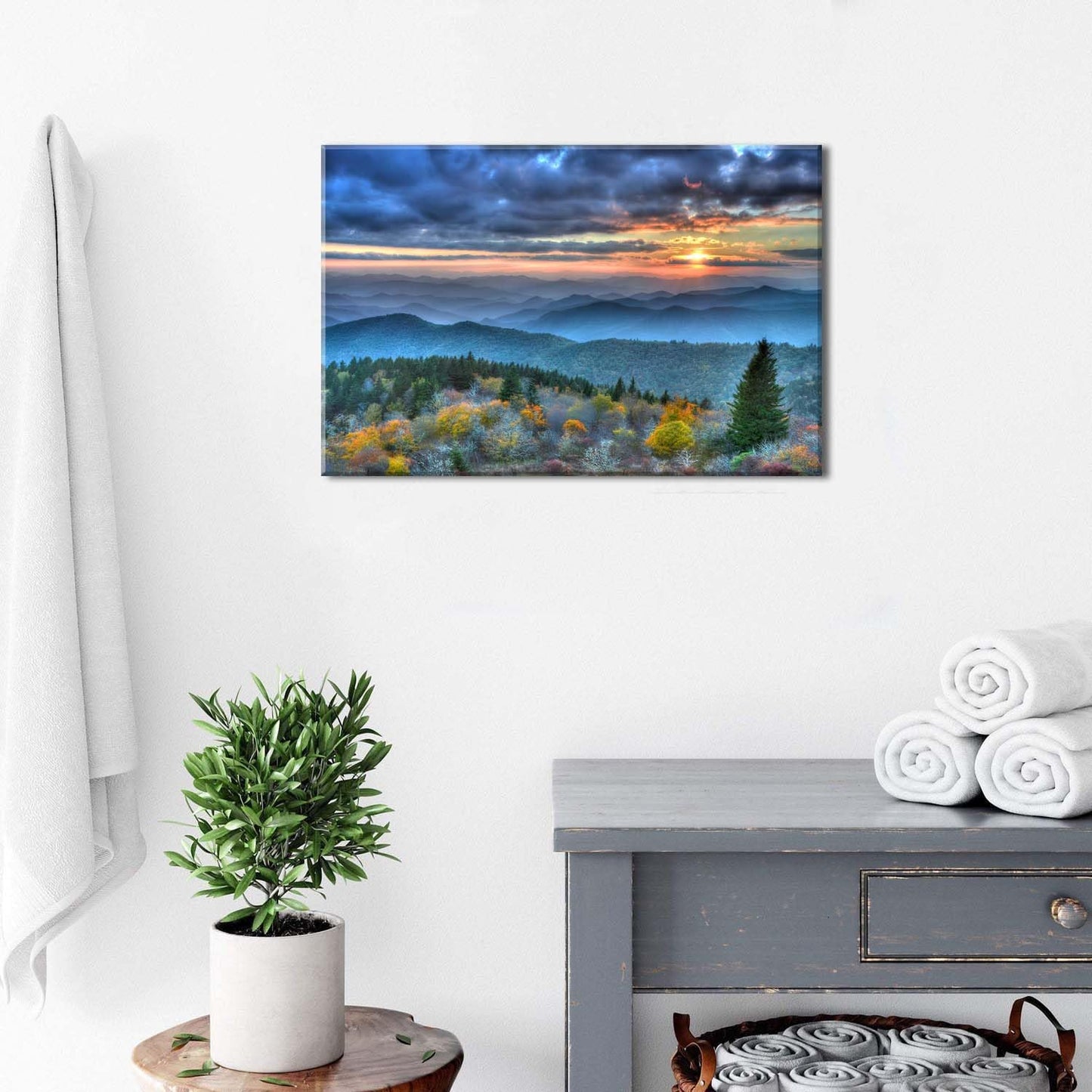 Blue Ridge Mountains Wall Art for Living Room Decor Sunrise Smoky Mountains Pictures Nature National Park Poster Panoramic Forest Landscape Canvas Prints Painting for Bedroom Office Decoration 12x16"