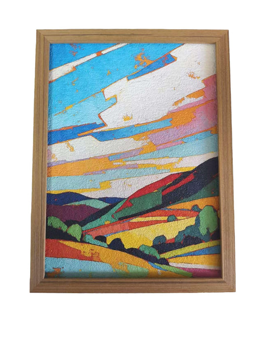 Textured Wall Art,colorful wall art， 16"x12" Colorful Abstract Geometric Framed Wall Decor, No-Drill Easy Hang Textured Artwork for Living Room Bedroom Bathroom Office