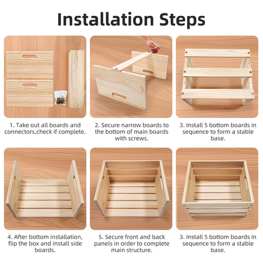 Wooden Crates for Storage - Versatile Pine Box for Home Decor, and Organizing Closets,Vinyl Records, Gifts,Souvenirs, or Farm Produce.Sturdy, Smooth & Elegant,Diy-Friendly with Rustic Charm (1)