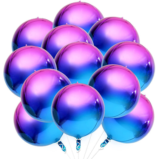 KatchOn, Purple Galaxy Balloons - 22 Inch, Pack of 12 | Round 4D Metallic Iridescent Balloons for Galaxy Birthday Party Decorations | Purple and Blue Balloons for Mermaid Party Decorations