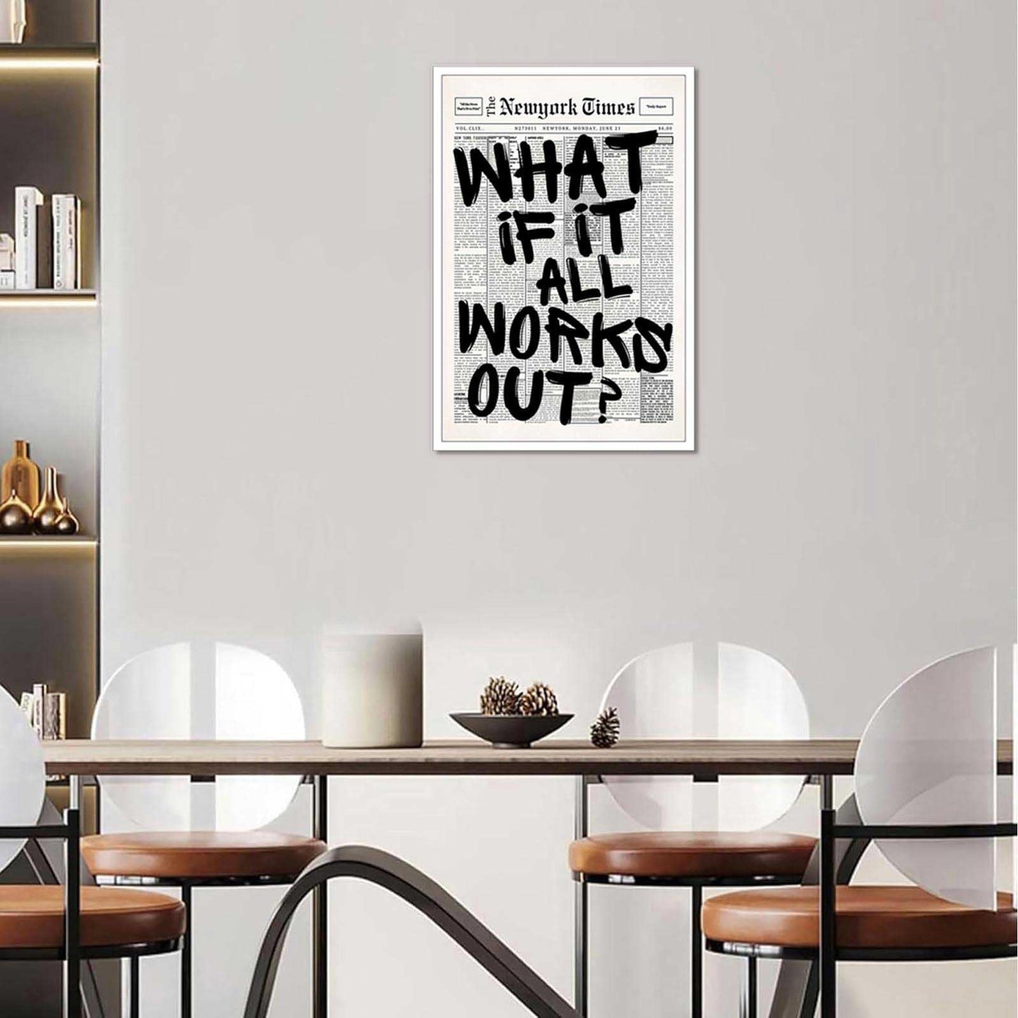 Retro Black And White Newspaper Poster What If It All Works Out Canvas Wall Art Positive Affirming Quote Minimalist Prints Painting For Home Bedroom Dorm Wall Decor 12x16in Unframed