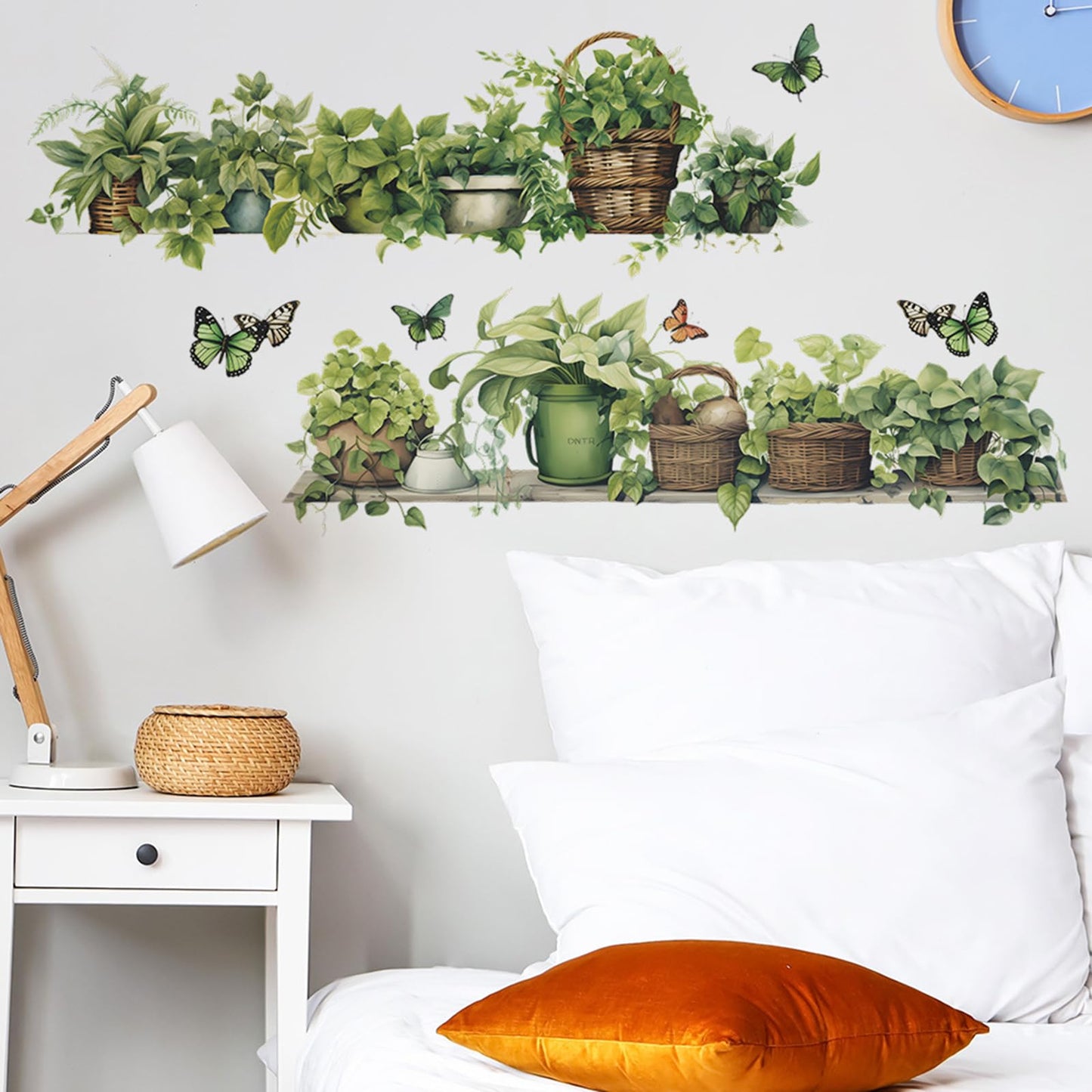 Green Plant Wall Decals 3D Bonsai Tropical Plant Betterfly Wall Sticker Creative Vinyl Peel and Stick Removable Wall Art Decor for Living Room Bedroom Home Office