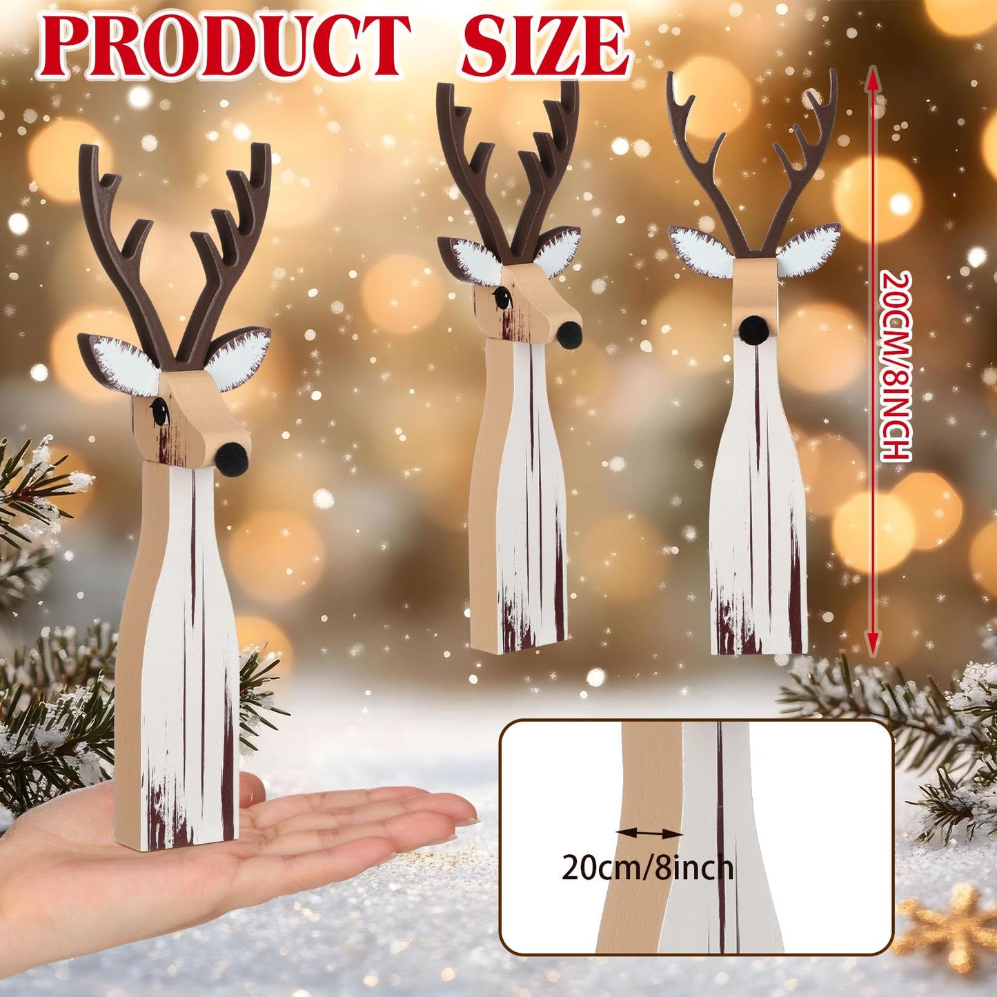 Syhood 3 Pcs Wooden Reindeer Figurines Reindeer Table Signs Deer Tiered Tray Decor Rustic Farmhouse Deer Tabletop Centerpiece for Winter Home Office Mantel Fireplace Shelf Desk Party Decorations