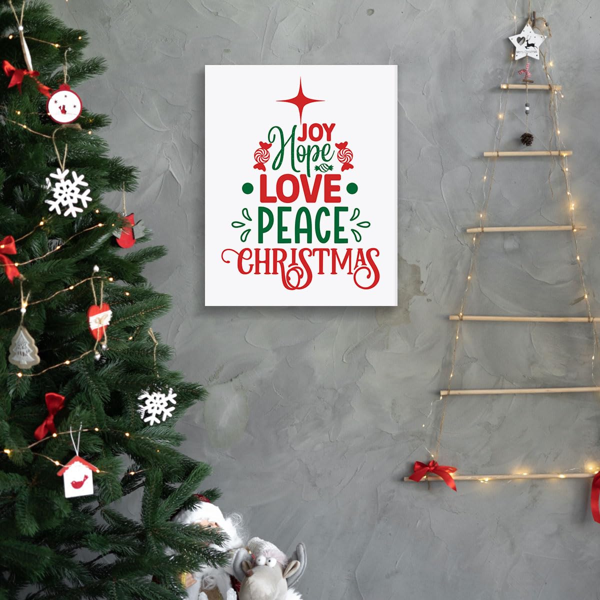 Christmas Decorations - Trendy Wishes Xmas Tree Wall Art Print Picture Artwork - Indoor Modern Holiday Christmas Gifts Home Decor for Wall Table Mantel 8"x10" Framed