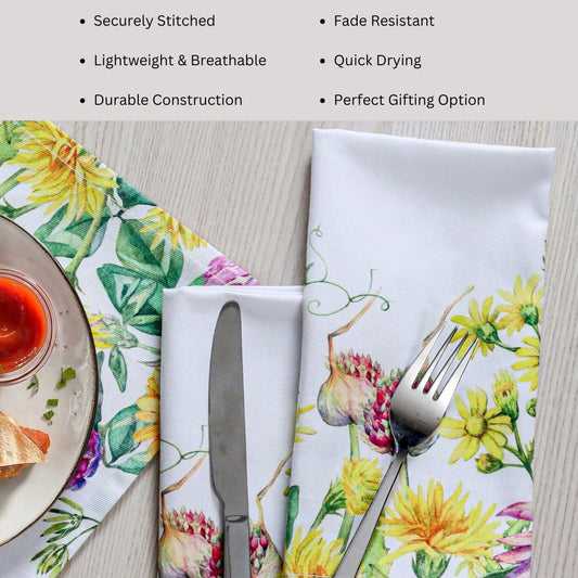 DineNest Dinner Napkins 100% Cotton 18x18 Inch Set of 4 - Perfect for Dining Special Occasions Restaurant Wedding Tea Party Christmas - Soft Durable Washable - Spring Summer Floral Cloth Napkins