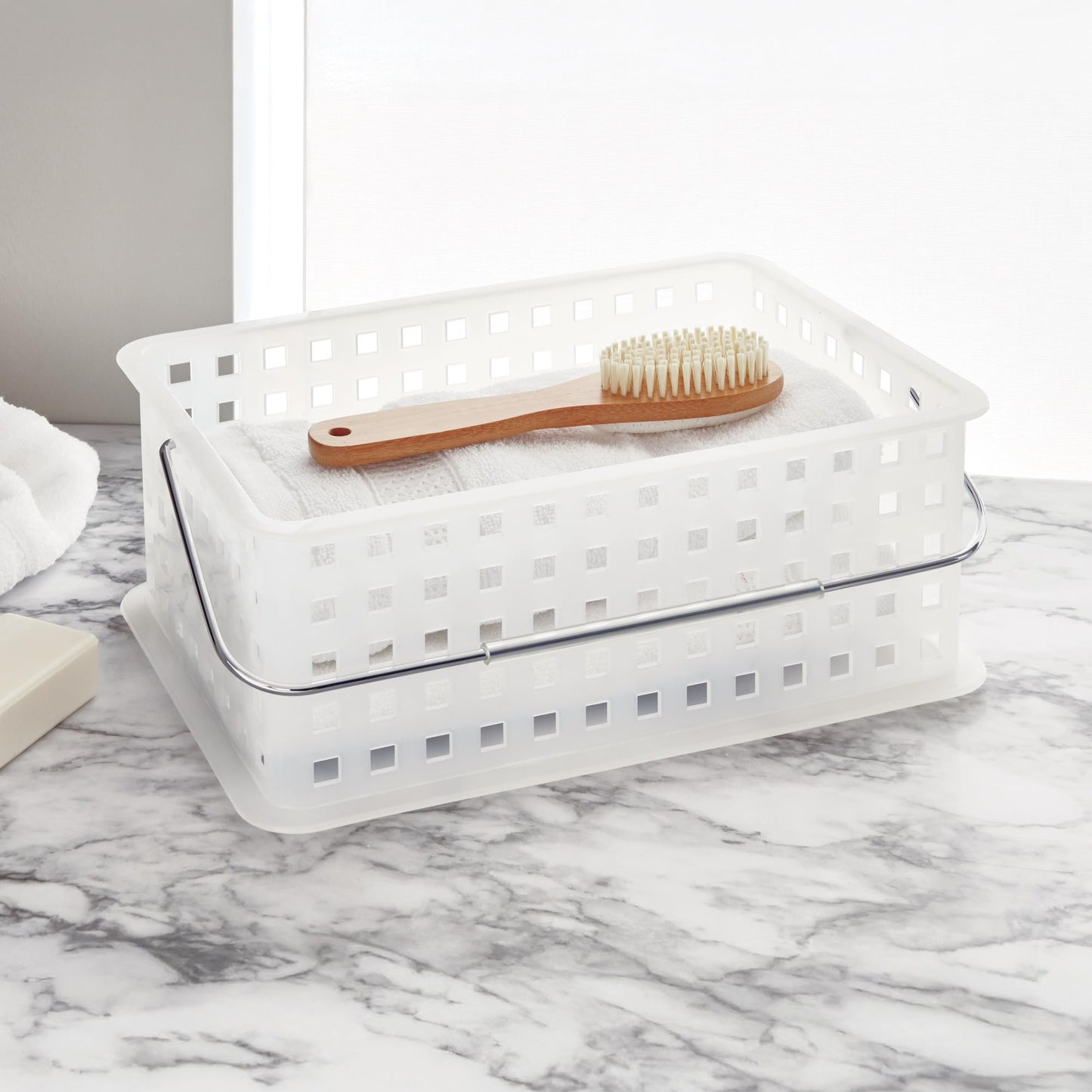 iDesign Portable Shower Caddy Basket with Handle for Dorm or Bathroom - Clear/Frost - Made in USA